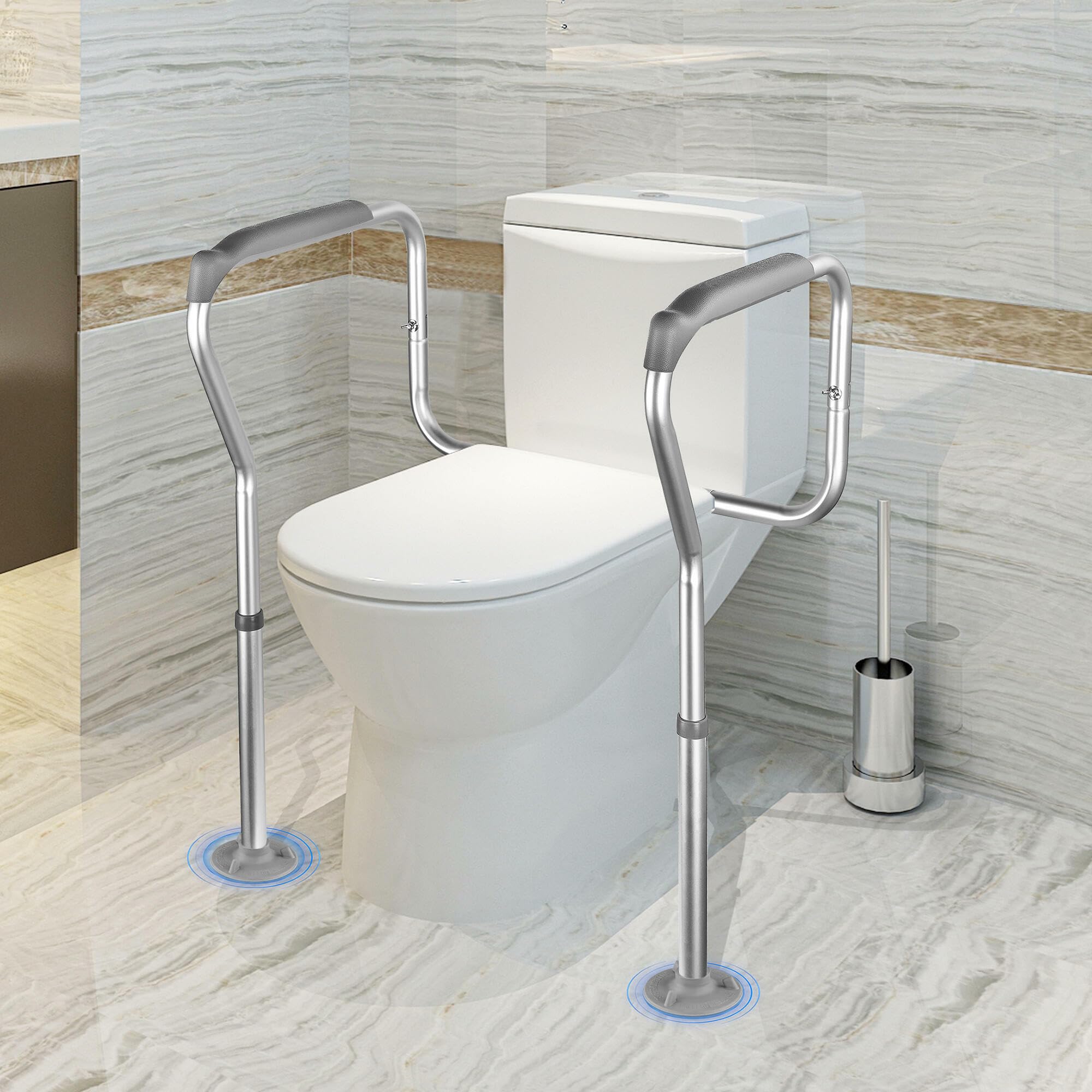 Adjustable Toilet Safety Rails for Seniors - Free Standing Aluminum Frame with Stable Rubber Feet, Supports 330lbs - Ideal for Elderly, Handicapped & Disabled - Perfect for Bathroom Safety & Mobility Assistance