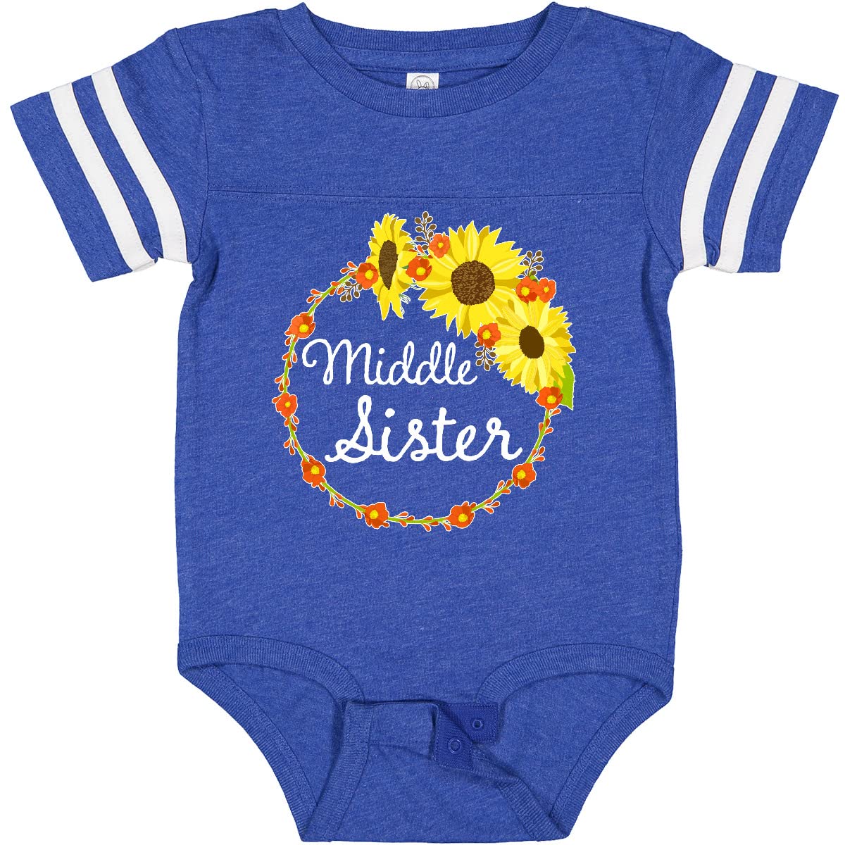 Inktastic Middle Sister Sunflower Wreath Baby Bodysuit - Cute Floral Outfit for Sisters & Newborns - Perfect for Family Photos, Birth Announcements & Special Occasions