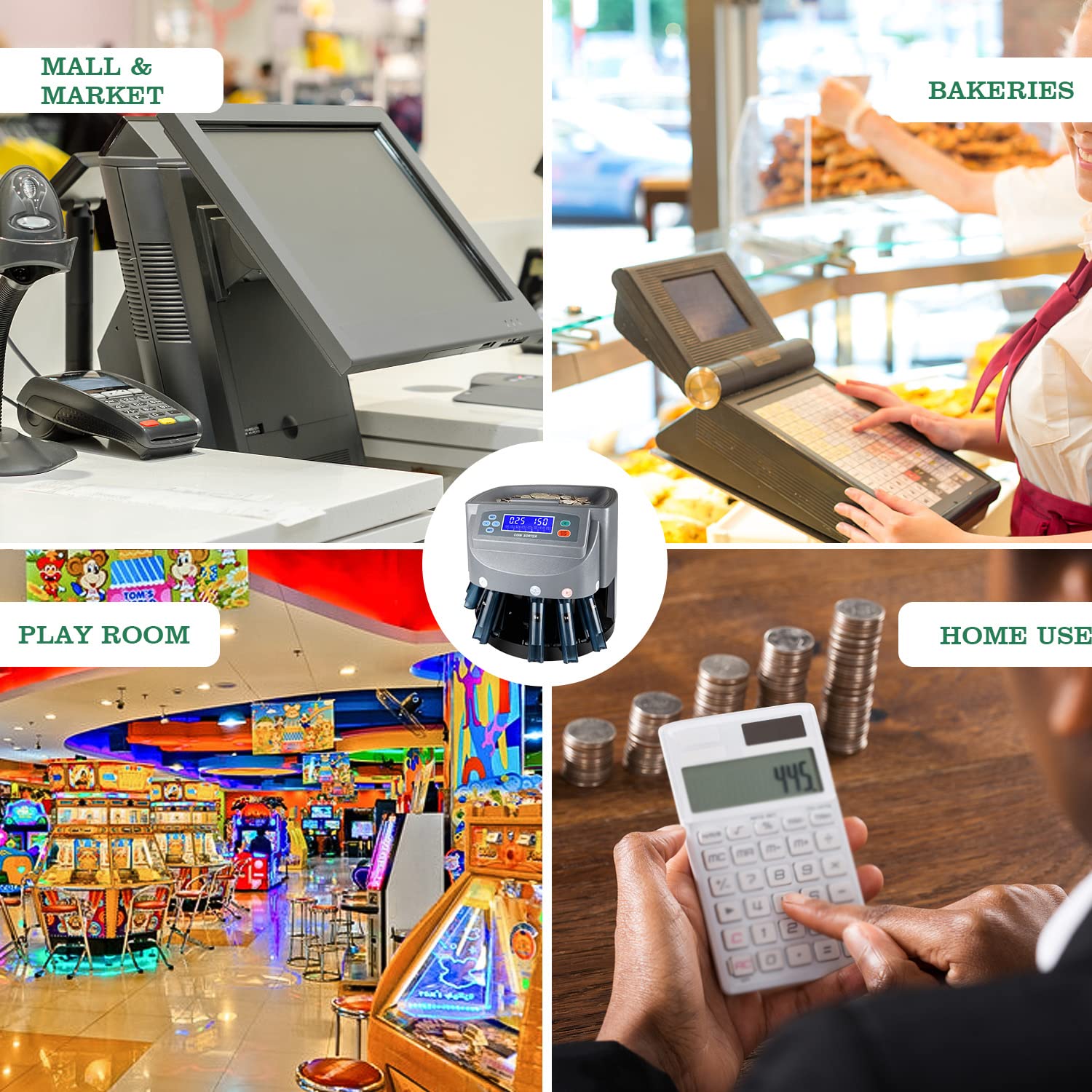 8T8 Professional Automatic Coin Sorter and Wrapper Machine - LCD Display, 5 Coin Bins & Tubes - Fast Money Counting for Banks, Retail Stores, and Small Businesses (USD Coin Counter)
