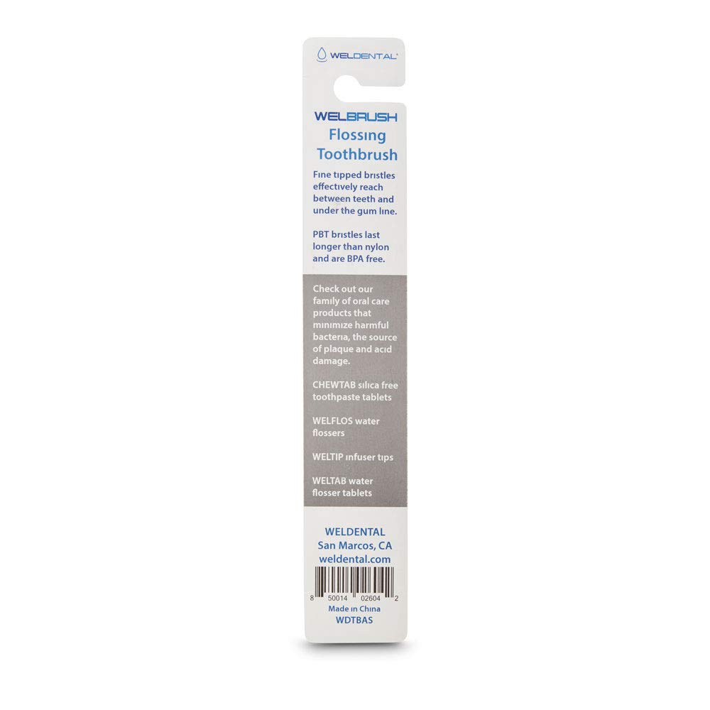 Welbrush Soft Flossing Sensitive Toothbrushes for Adults - Gentle Bristles for Sensitive Gums & Teeth - 4 Pack (Blue) - Perfect for Travel, Home & Office Use