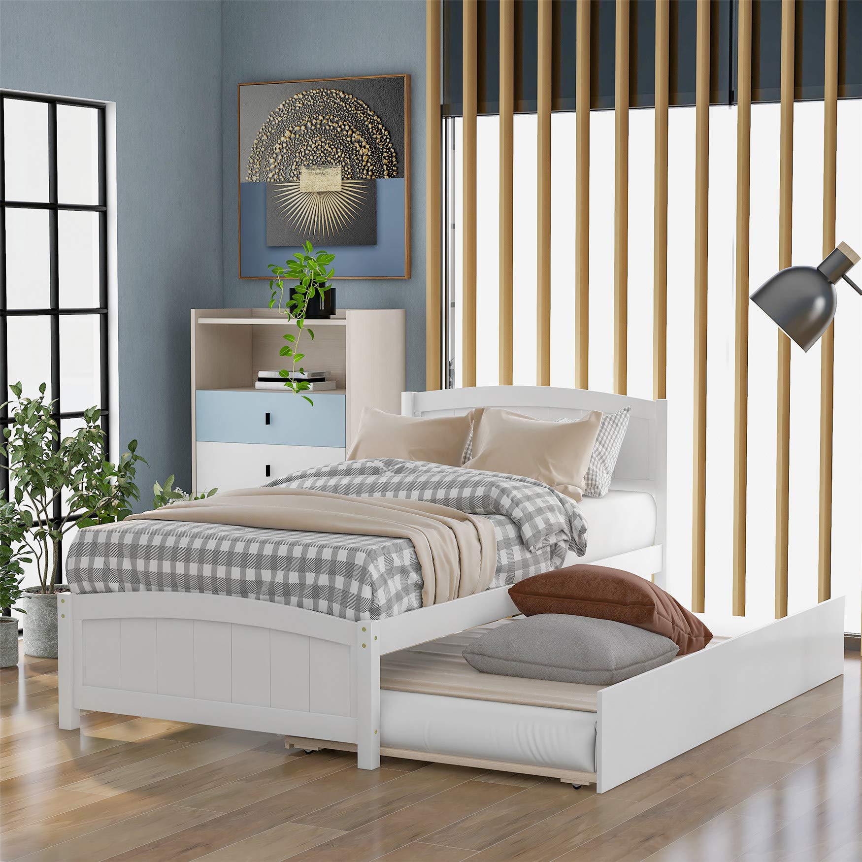 Solid Wood Twin Platform Bed with Headboard & Trundle - Space-Saving for Small Bedrooms