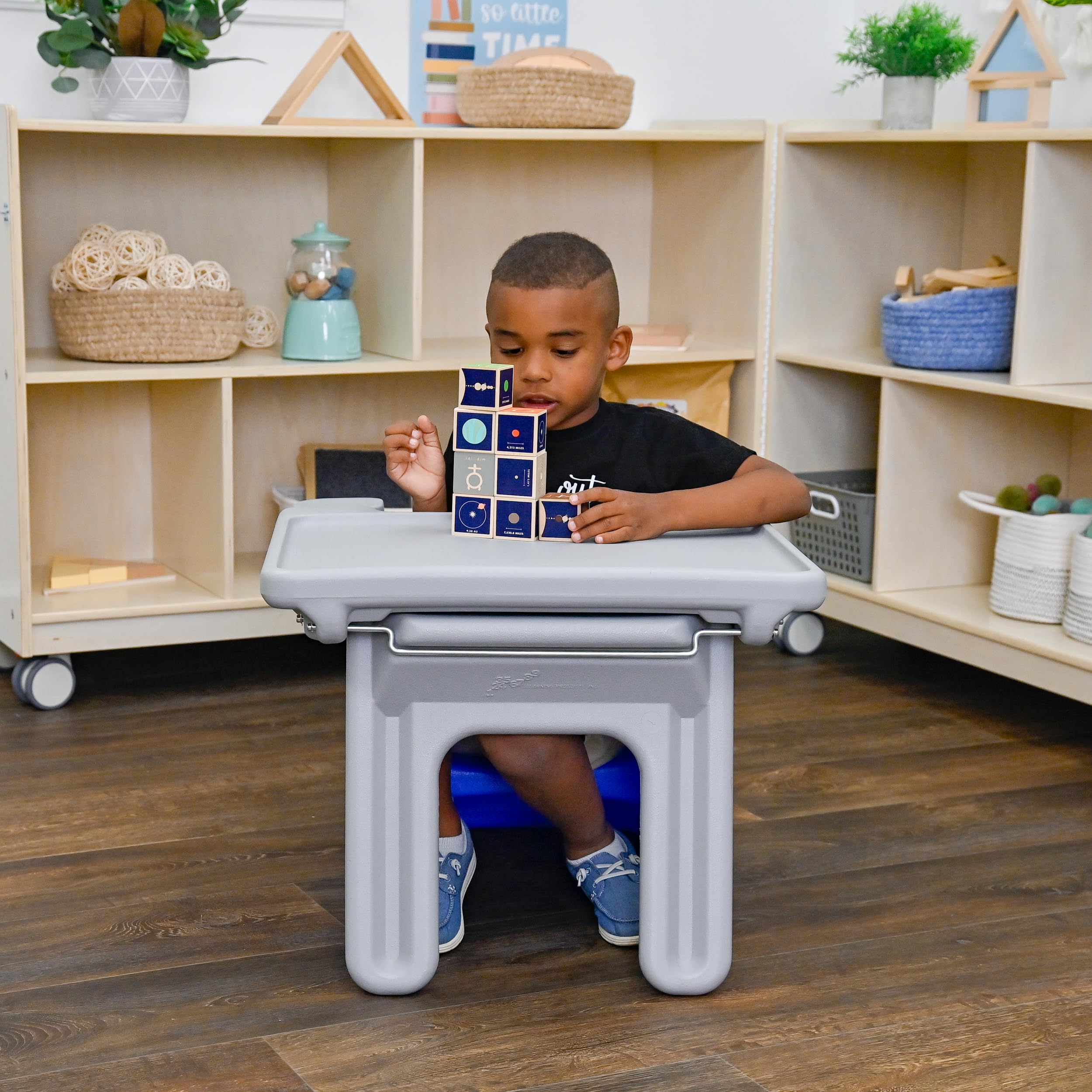 Children's Factory Edutray Kids Desk - Convertible Cube Chair to Desk, Space-Saving Toddler Study Table for Homeschool & Classroom - Gray | Perfect for Small Spaces & Early Learning Activities