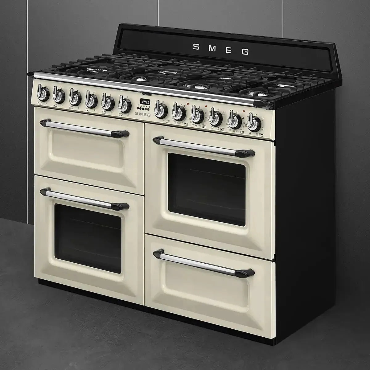 Smeg Victoria 110cm Dual Fuel Freestanding Range Cooker in Cream - TRA4110P | Professional Gas & Electric Oven with 5 Burners | Perfect for Modern Kitchens & Home Chefs