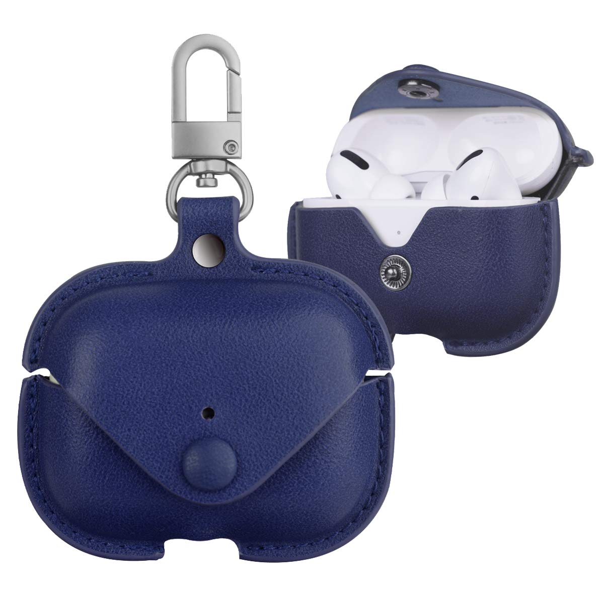 Premium PU Leather AirPods Pro Case with Keychain - Protective Cover for AirPods 3 Charging Case (Blue) by Jakarol - Perfect for Travel, Gym & Everyday Use