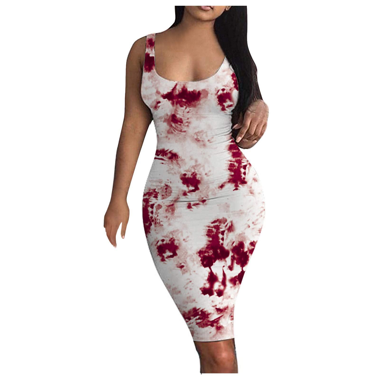 Women's Tie-Dye Sleeveless Midi Cocktail Dress - Summer Party, Club & Evening Wear - Flattering Tank Mini Dress for Women