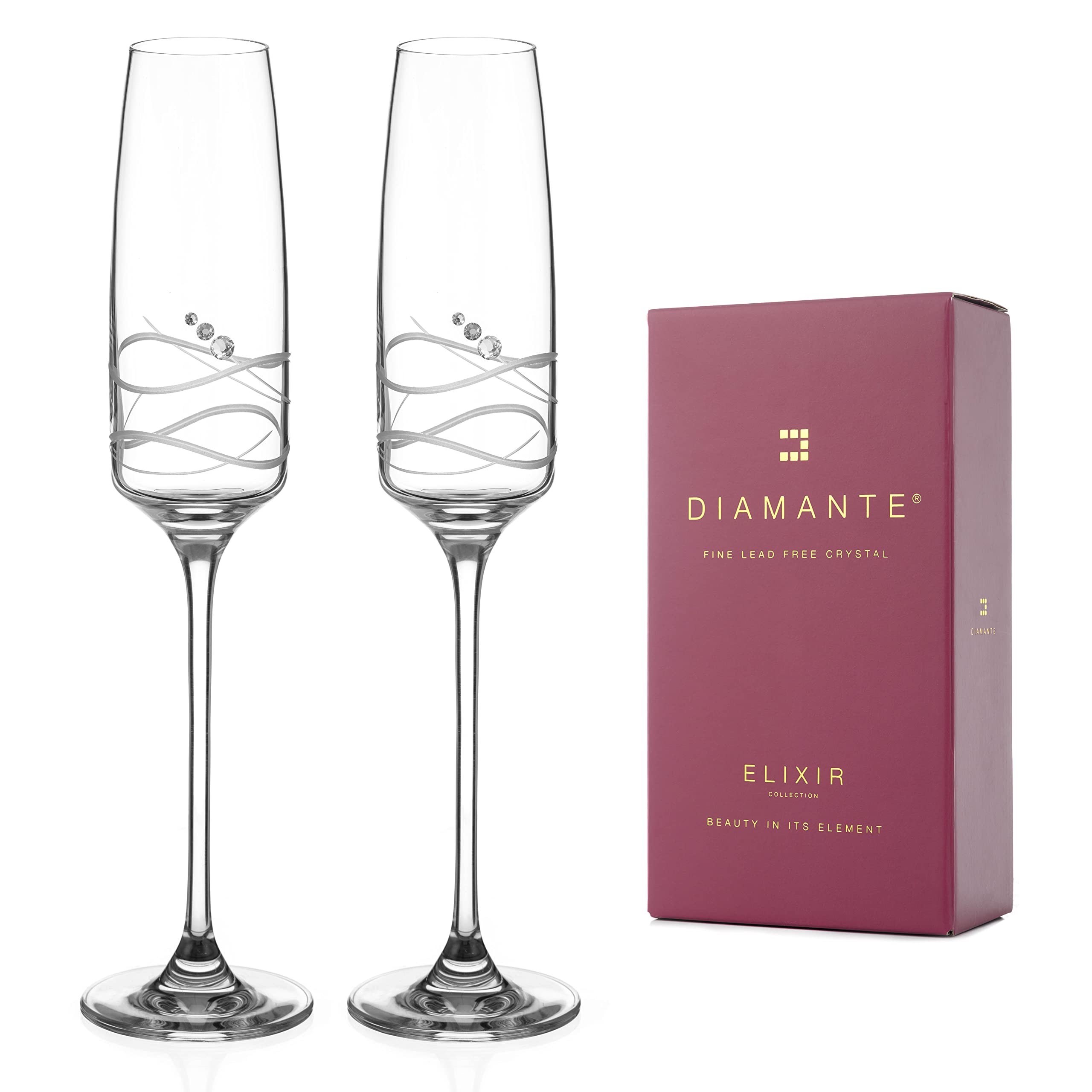 Swarovski Crystal Embellished DIAMANTE Champagne Flute Prosecco Glasses Set - 'Soho' Style - Elegant Gift Box of 2 - Perfect for Weddings, Anniversaries & Special Celebrations