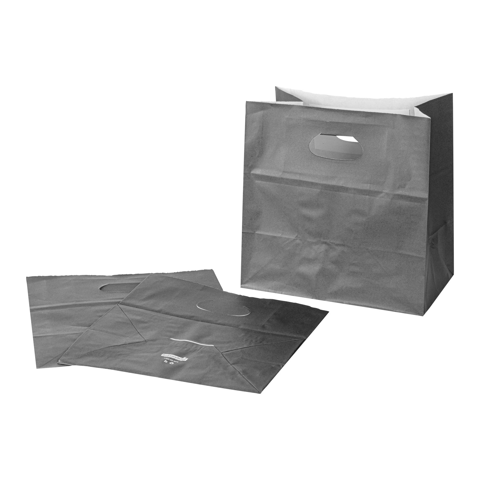 Eco-Friendly Gray Rectangle Paper Take Out Bags with Handles - 11x7x11 Inches (100 Count Bulk Pack) - Perfect for Restaurants, Cafes & Food Delivery Businesses