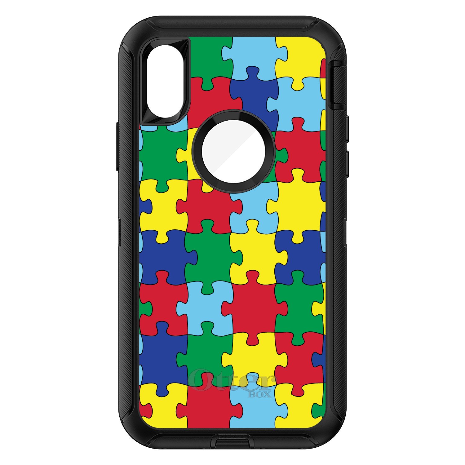 DistinctInk iPhone XR Case (6.1 Inch) - Durable Protective Cover with Puzzle Design for Autism Awareness - Compatible with OtterBox Defender - Perfect for Daily Use, Work & School