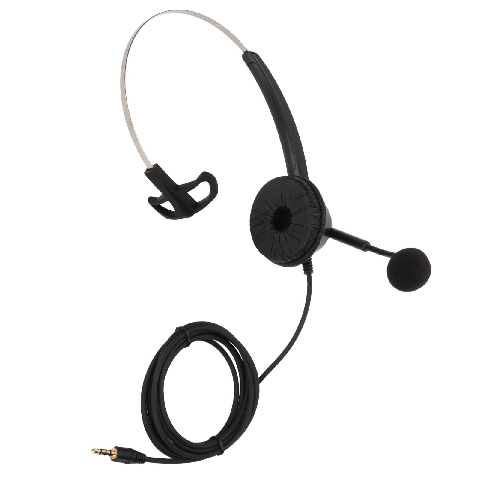Single Sided Business Headset with Noise Cancellation - Plug & Play 3.5mm Jack Headphone for Clear Calls, Home Office & Remote Work
