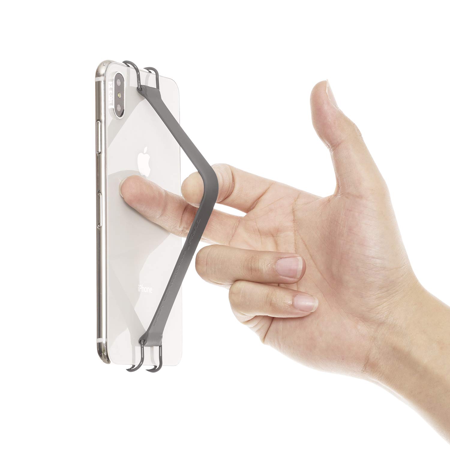 TFY Security Silicone Hand Strap Holder - Compatible with iPhone 16 Pro Max, 15 Pro, 14 Pro, 13/12 Pro, 11, XR, SE & Galaxy A55, S24, S23 Plus - Anti-Slip Phone Grip for Running, Hiking, Travel & Outdoor Activities (Gray)