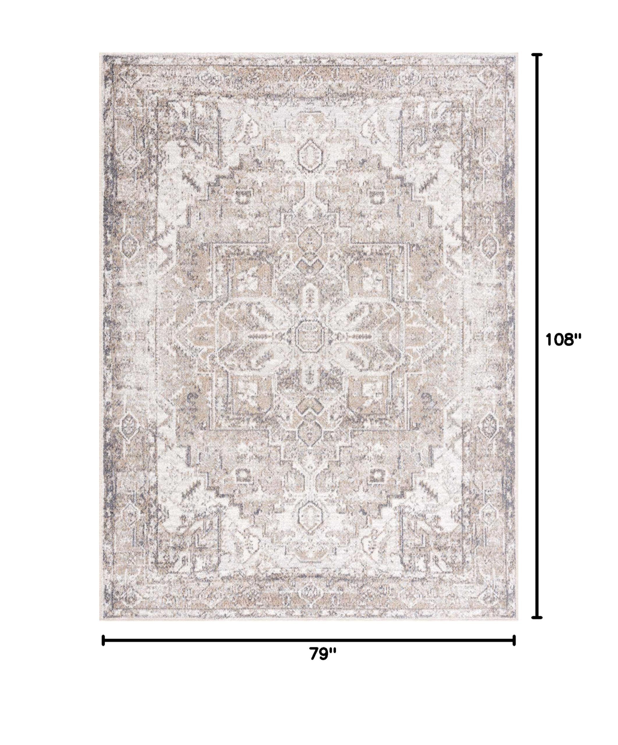 Hauteloom Hera Washable Area Rug for Living Room & Bedroom - Soft, Durable, Stain Resistant - Blue, Brown, Beige - 6'7