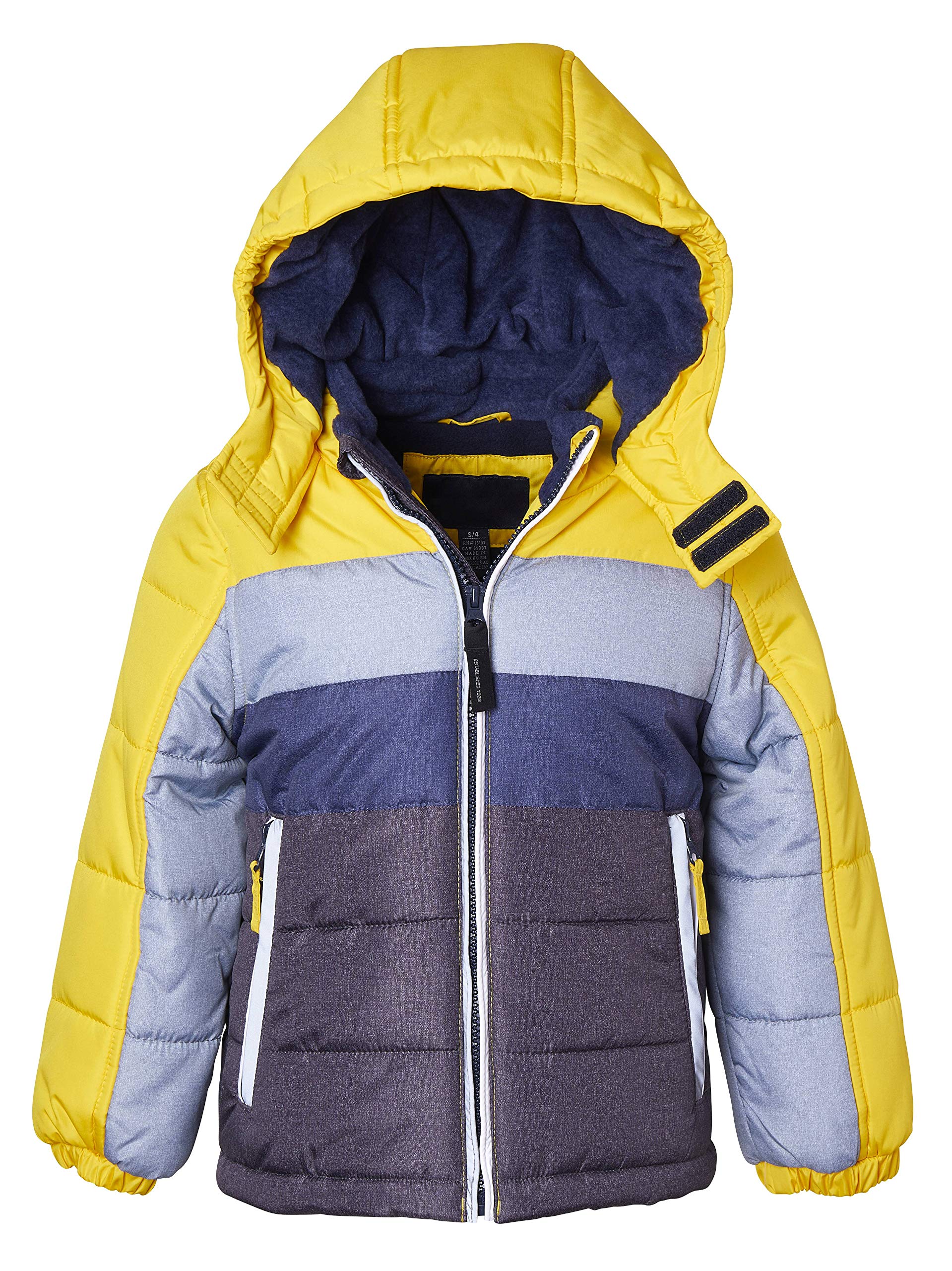 Sportoli Boys' Fleece-Lined Hooded Colorblock Winter Puffer Bubble Jacket - Warm & Stylish Coat for Kids Outdoor Activities, Snow Play & Cold Weather