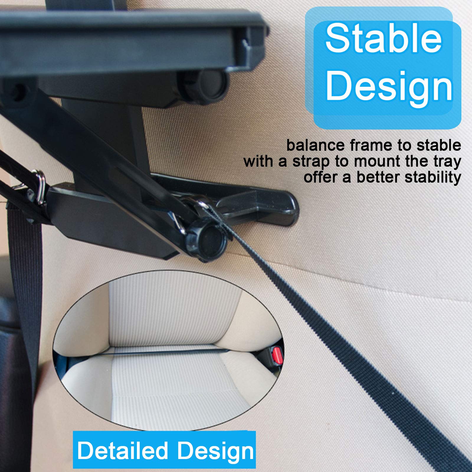 Kwak's Foldable Car Table - Steering Wheel Desk with Drawers & Drink Holder for Back Seat Dining & Work