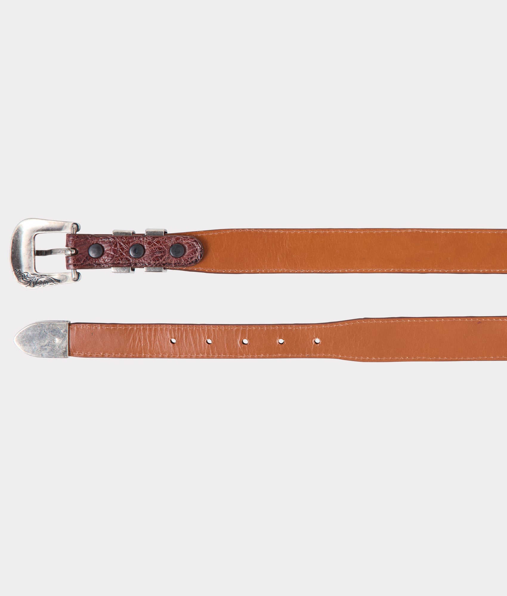 Premium Ultra Belly Caiman Leather Tapered Belt in Sienna Brown – Perfect for Business Casual & Formal Outfits
