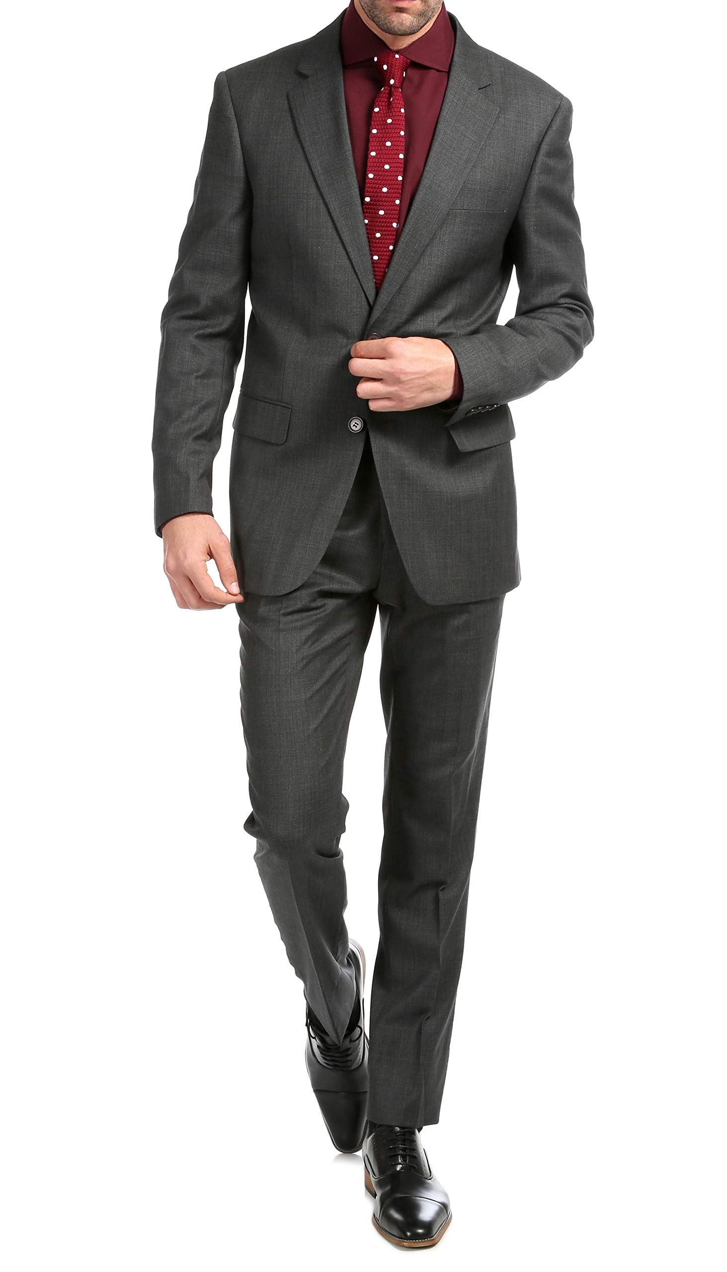 Slim Fit Notch Lapel Men's Suit 2-Piece Set with Flat-Front Dress Pants | Formal Business Attire for Weddings, Interviews & Office Wear
