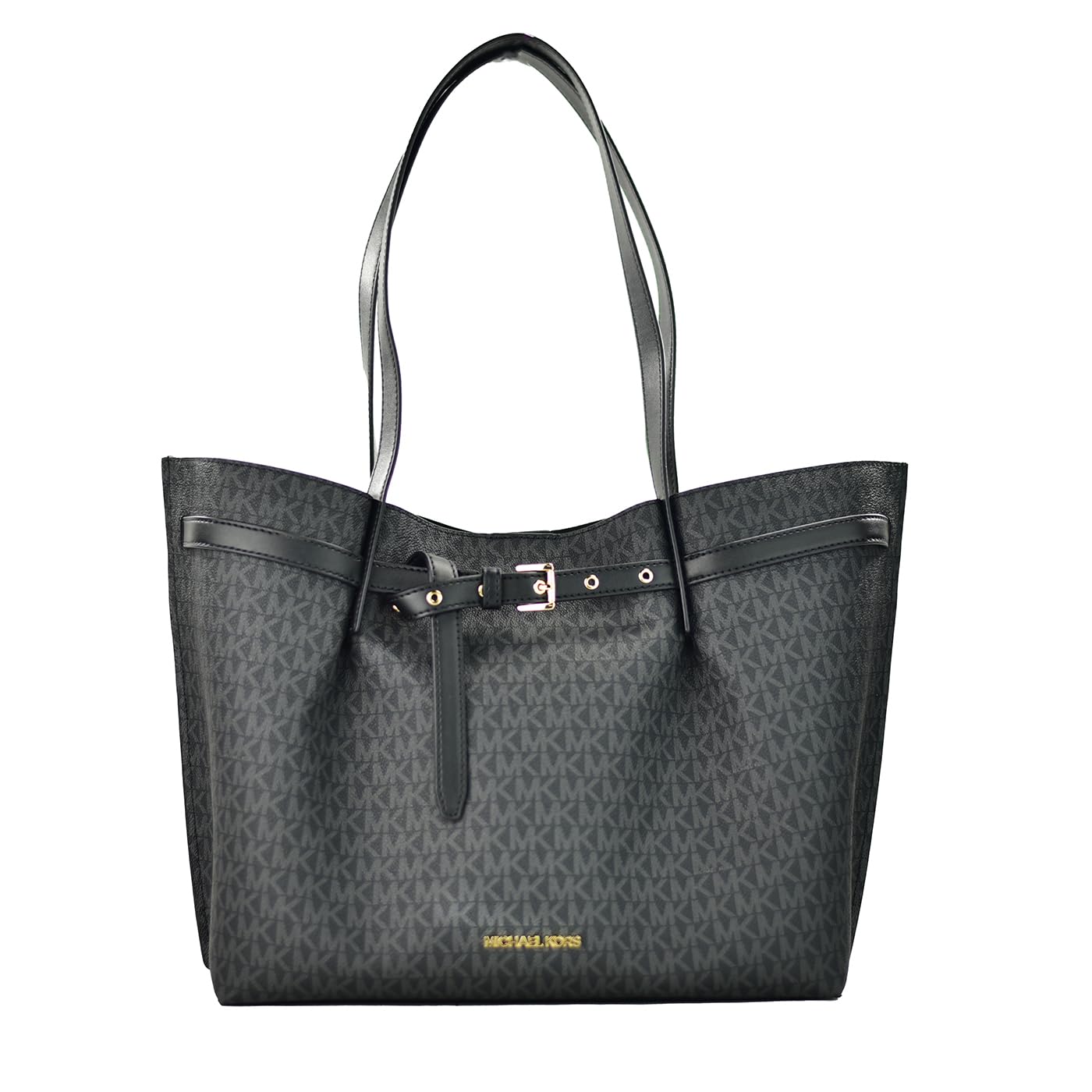 Michael Kors Emilia Large Tote Shoulder Bag for Women - Black Signature Logo Leather Handbag - Perfect for Work, Travel & Everyday Use