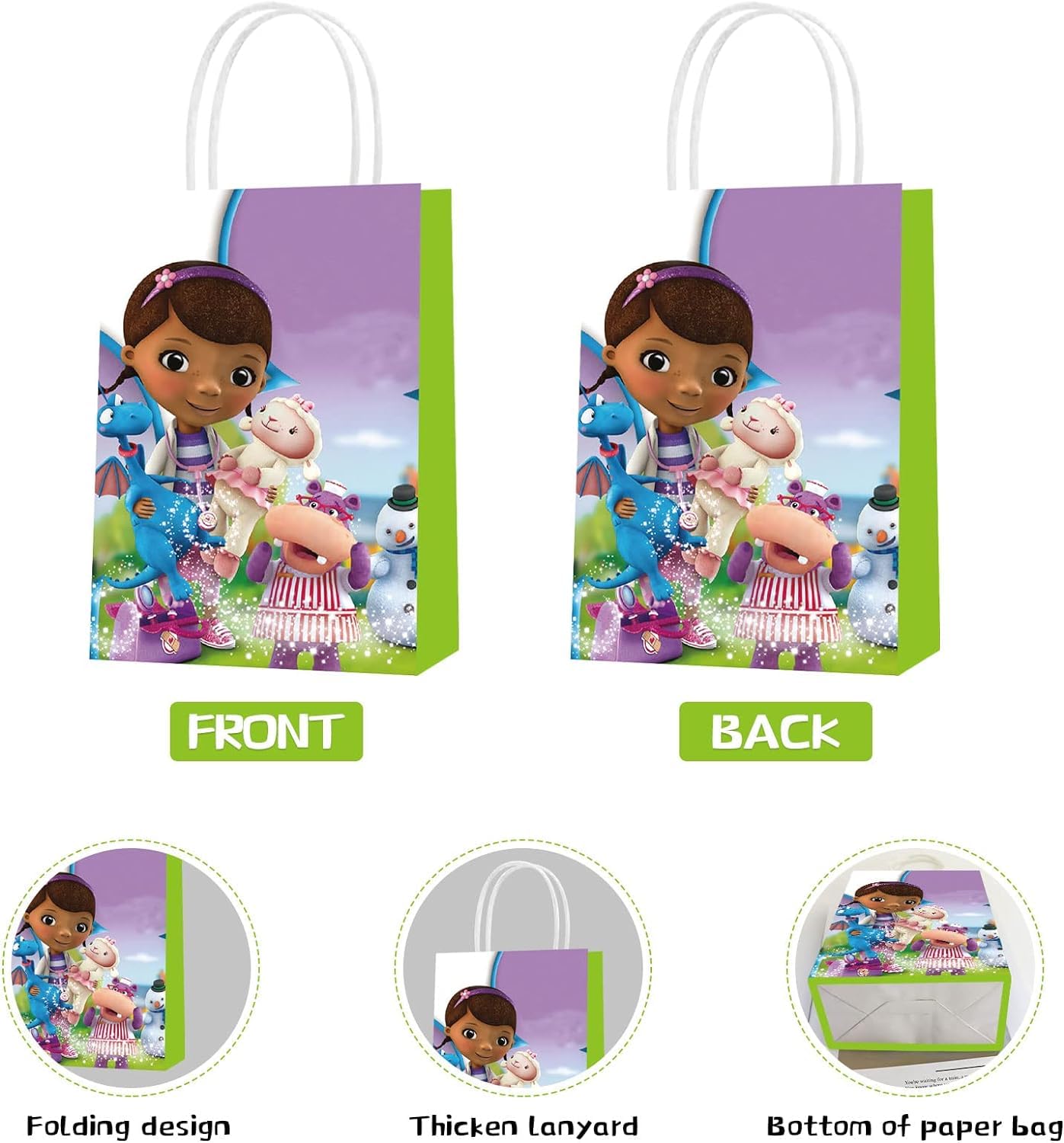 ELZEM 16 Pack Doc McStuffins Themed Party Favor Bags for Kids - Girls & Boys Birthday Party Supplies, Candy Treat Bags, Goodie Bags - Perfect for Birthday Parties, Baby Showers & School Events