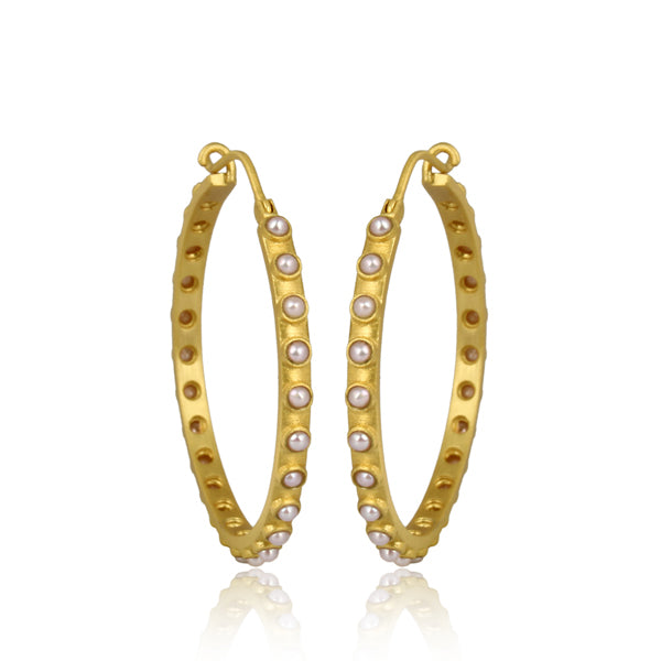 Elegant Pearl Hoop Earrings for Women - 14K Gold Plated Classic Circle Earrings | Perfect for Weddings, Parties & Everyday Wear