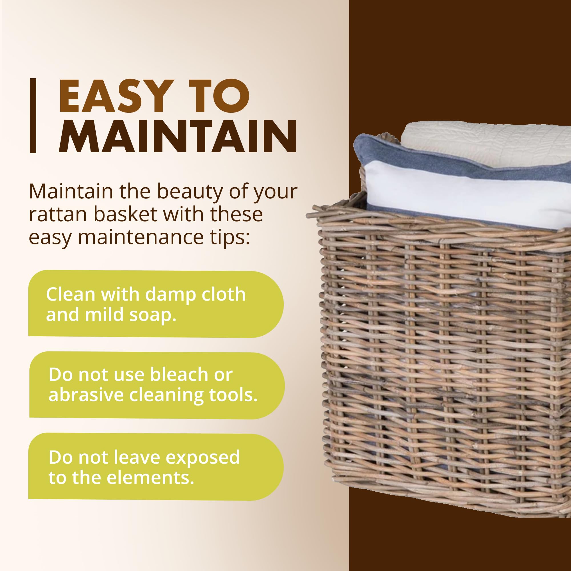 KOUBOO Large Square Rattan Basket - Handmade Woven Storage Bin for Blankets, Toys & Laundry | Gray & Brown Decorative Basket for Living Room, Bedroom & Nursery Organization