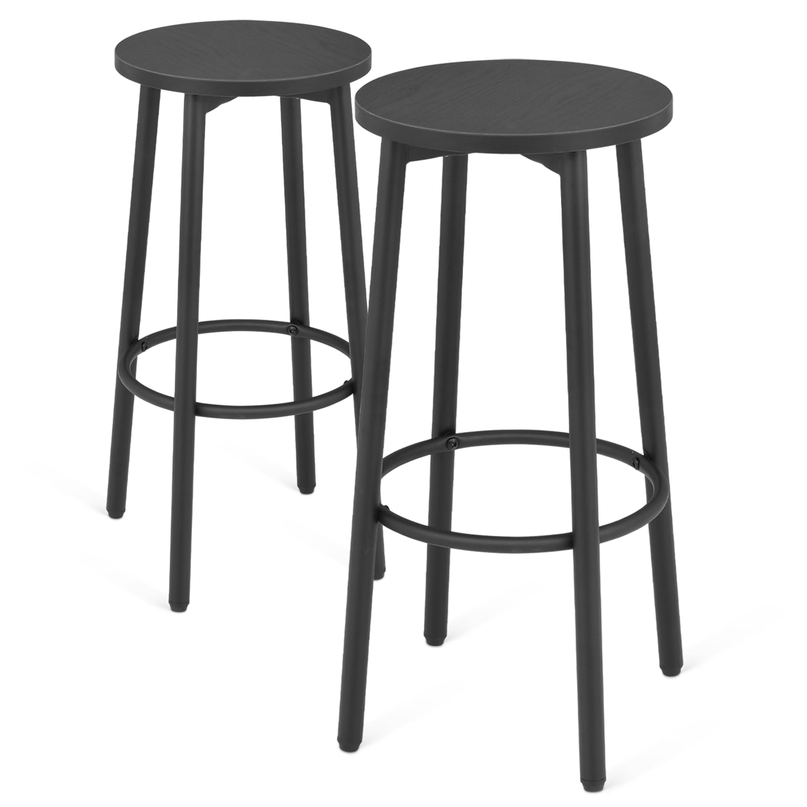2-Pack Black Round Counter Height Bar Stools with Footrest - Adjustable Kitchen, Dining & Home Bar Stool Set for Breakfast Nook, Island & Pub Style Seating