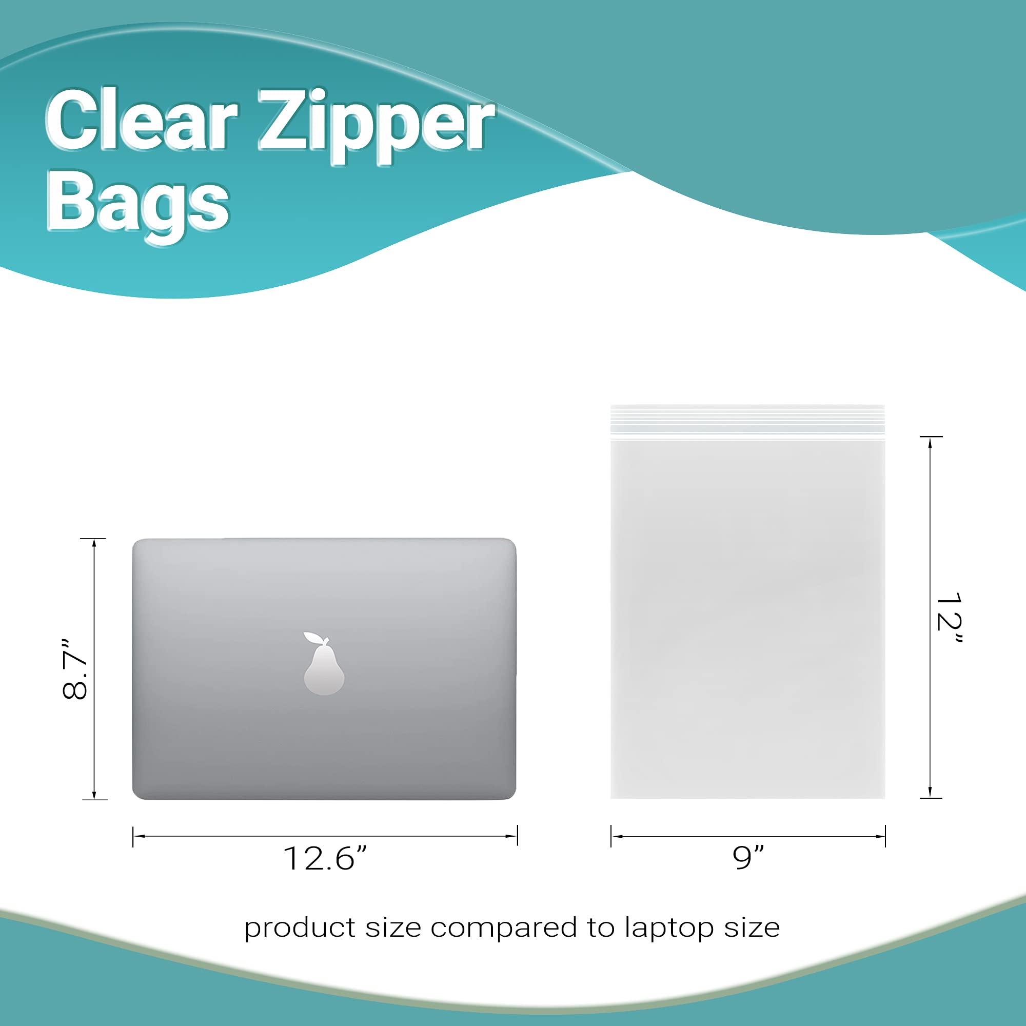 1000 Pack 9x12 Inches Clear Reclosable Zipper Plastic Bags - 2 Mil Thick Waterproof Storage Bags for Jewelry, Crafts, Snacks & Industrial Use | Durable Zip Closure for Organization & Protection