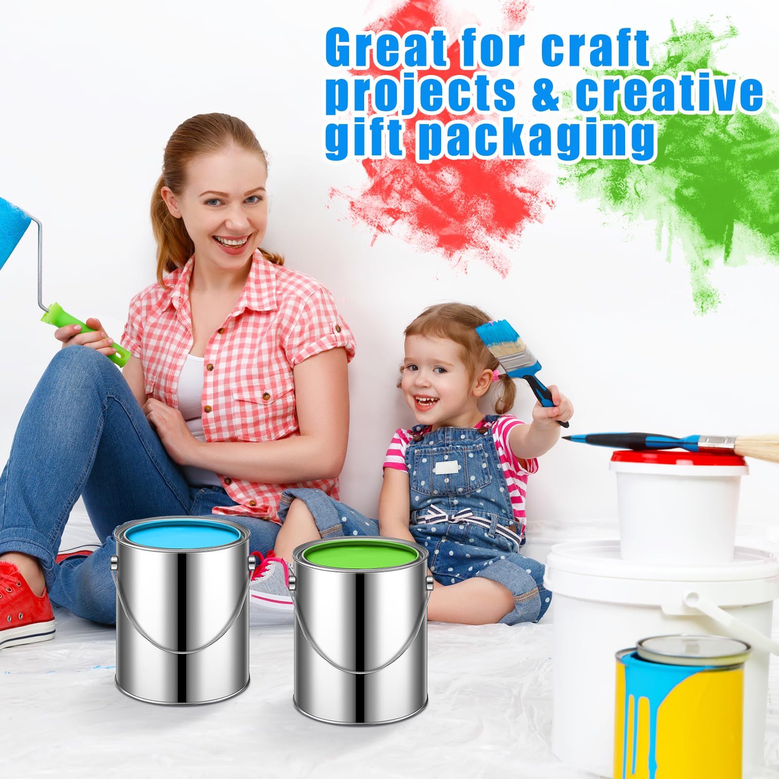 Uiifan 12-Pack 1 Gallon Metal Paint Cans with Lids & Handle - Silver Empty Paint Buckets for Varnish, DIY Crafts, Art Supplies Storage - Perfect for Home Improvement, Woodworking & Studio Organization