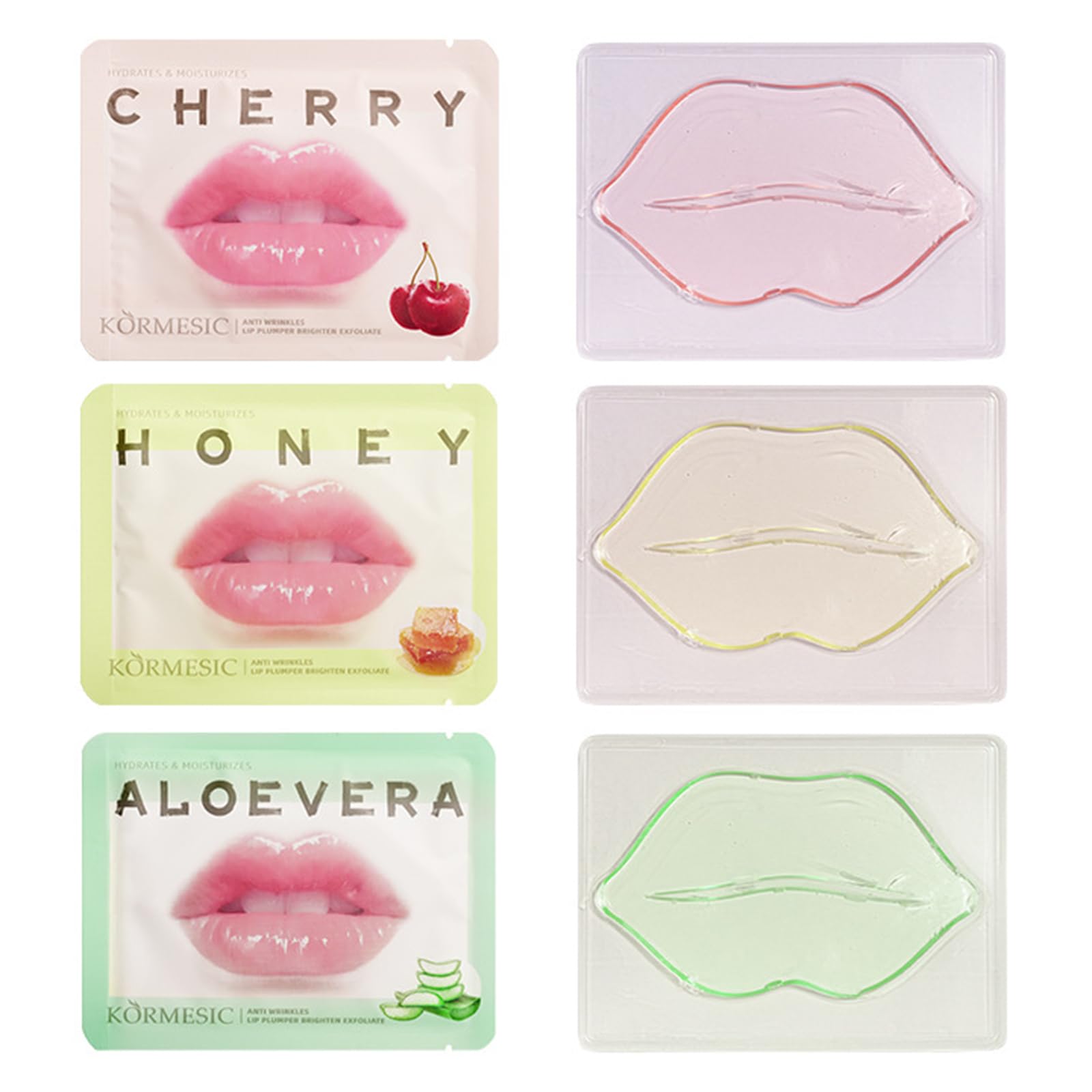 30 Pcs Collagen Crystal Lip Masks - Honey, Cherry & Aloe Vera Lip Care Gel Pads for Moisturizing, Anti-Aging & Wrinkle Reduction | Hydrating Treatment for Chapped Lips & Dead Skin Removal | Perfect for Night Care, Travel & Dry Winter Lips
