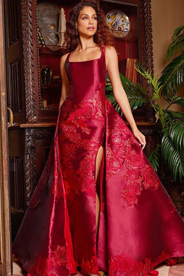 Jovani 07441 Red Pleated Overskirt Sleeveless Prom Gown - Elegant Formal Dress for Homecoming, Pageants & Special Occasions