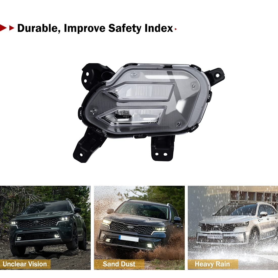 2021-2022 KIA Sorento EX/SX/Hybrid LED Daytime Running Lights & Fog Lights Kit - Bright White, Wiring Harness Included | Perfect for Night Driving & Enhanced Visibility