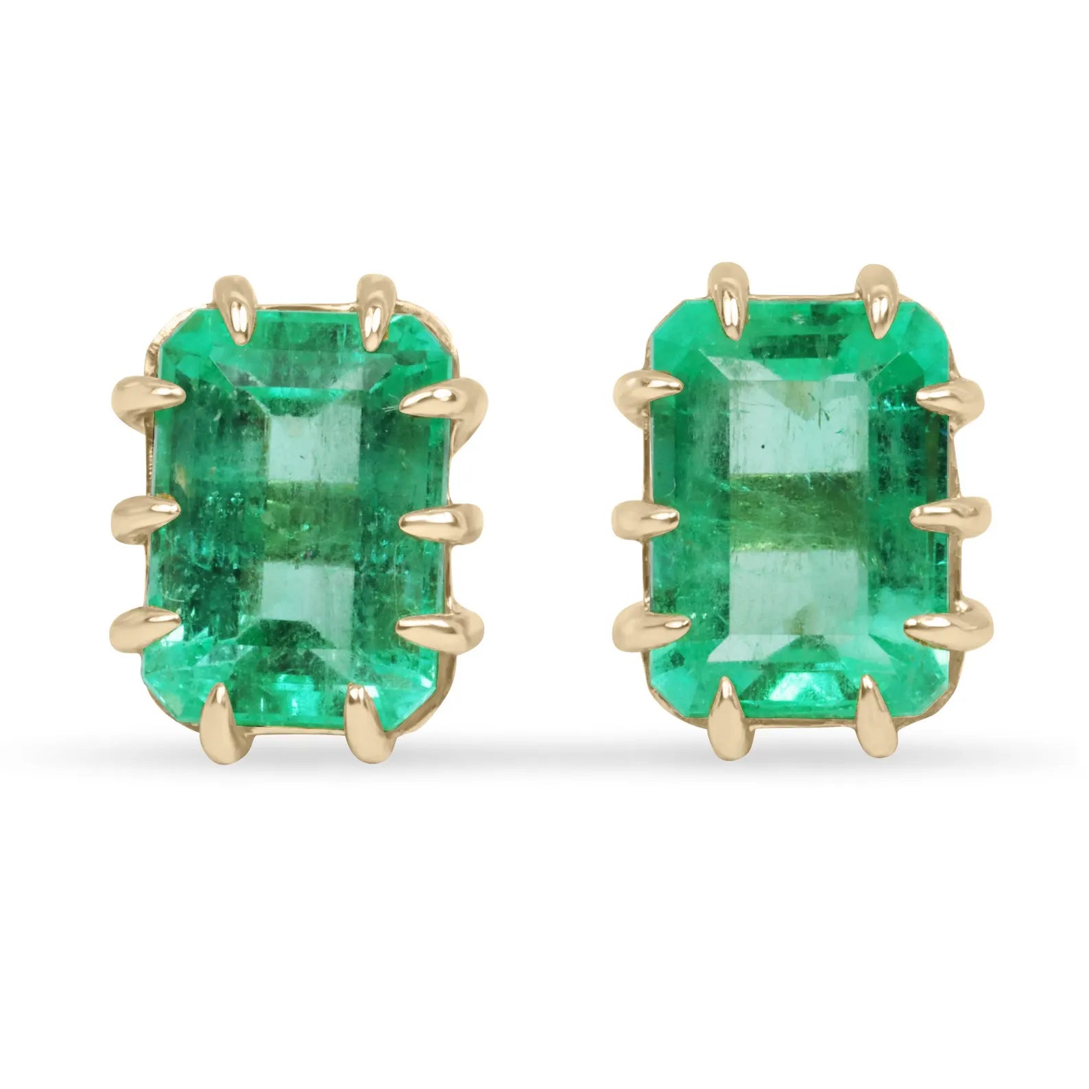 6.24tcw Colombian Emerald Multi-Prong 18K Gold Statement Stud Earrings for Women - Elegant Jewelry for Parties, Weddings & Special Occasions