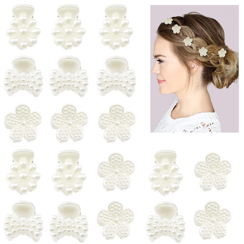 Staila 6 PCS Mini Pearl Claw Clip Set with Daisy Flower Bow - Sweet Hair Clips for Women & Girls - Decorative Hair Accessories for Parties, Weddings & Everyday Styling