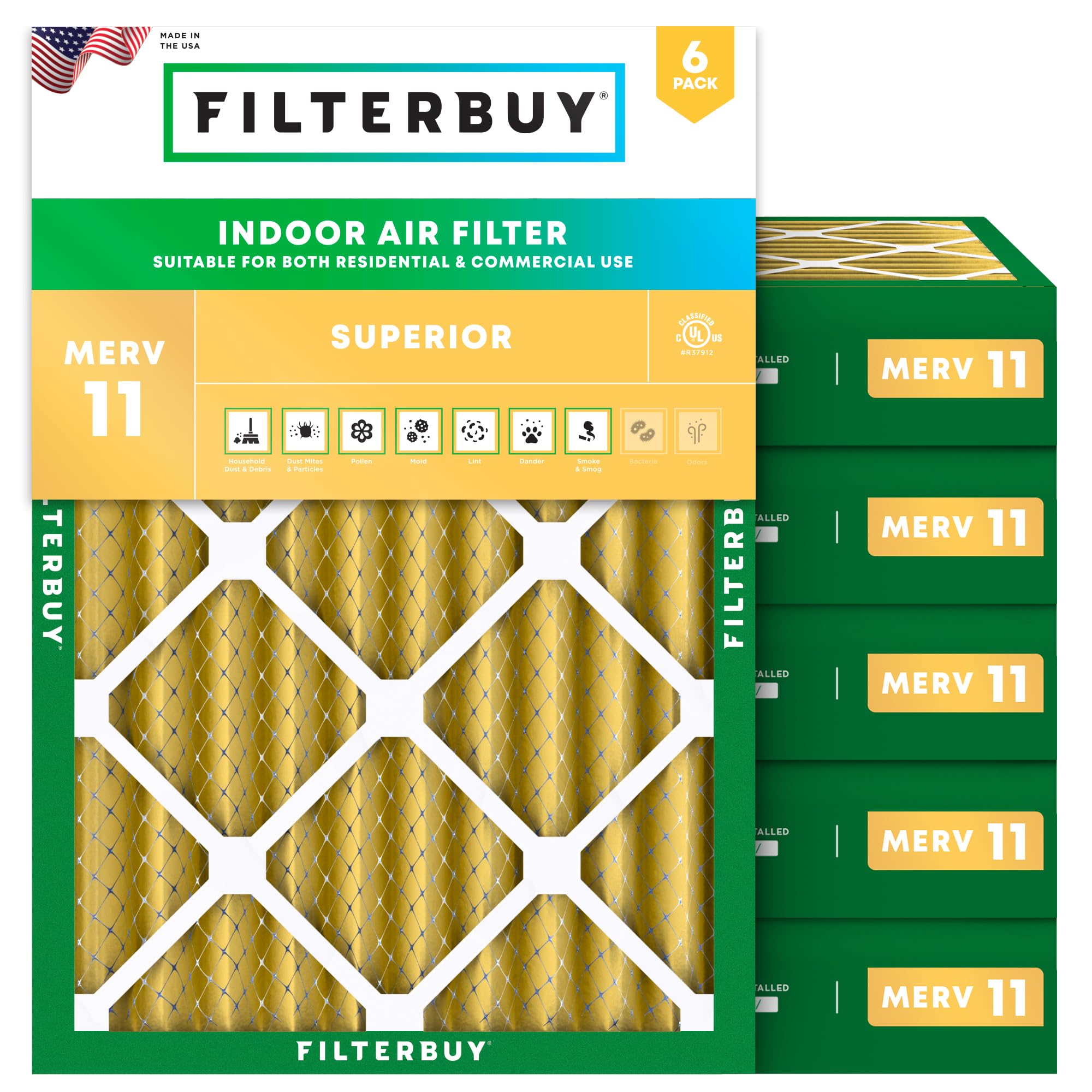 Filterbuy 17x22x4 MERV 11 Air Filter 6-Pack - Premium HVAC Furnace & AC Replacement Filters (16.5x21.5x3.63 Inches) for Allergen Defense - Ideal for Homes with Pets, Allergies or High Dust Areas