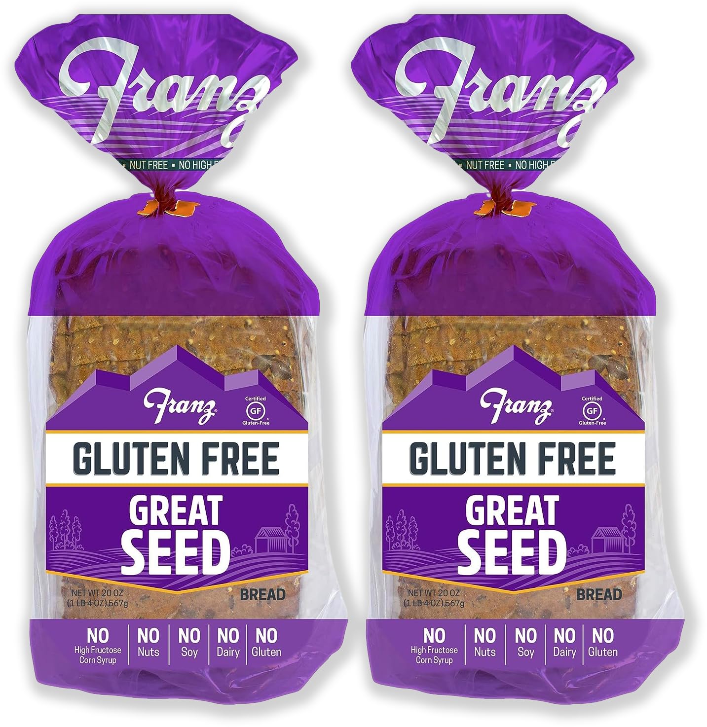 Franz Bakery Gluten Free Great Seed Bread 2 Pack (2 x 20oz) - Healthy Whole Grain Sandwich Bread for Toast & Sandwiches | Includes Free Gluten Free Lifestyle Guide | Perfect for Breakfast, Lunch & Snacks