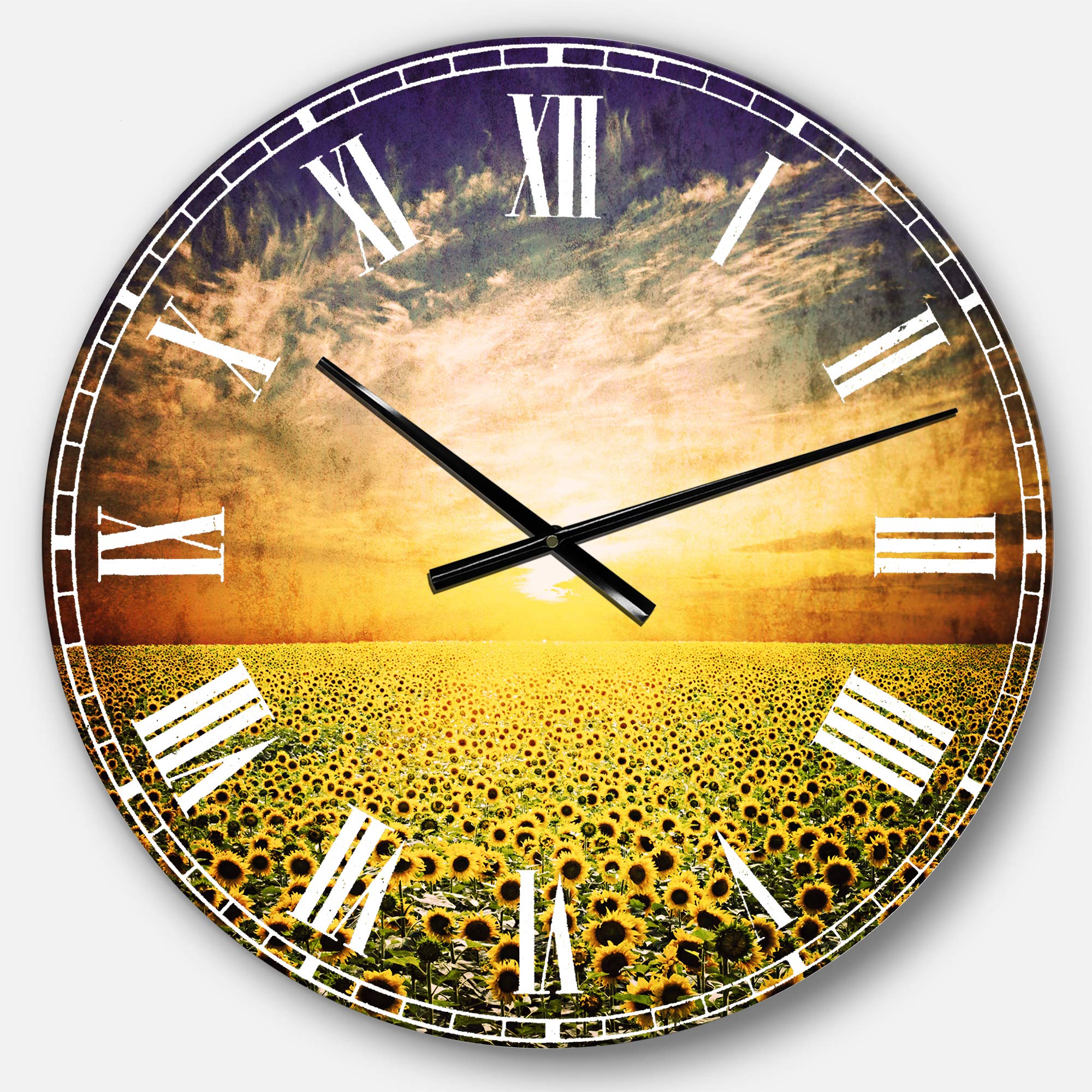 Designart 'Beauty Sunset Over Sunflowers Field' Modern Wall Clock - Stylish Home & Office Decor for Living Room, Bedroom, Kitchen