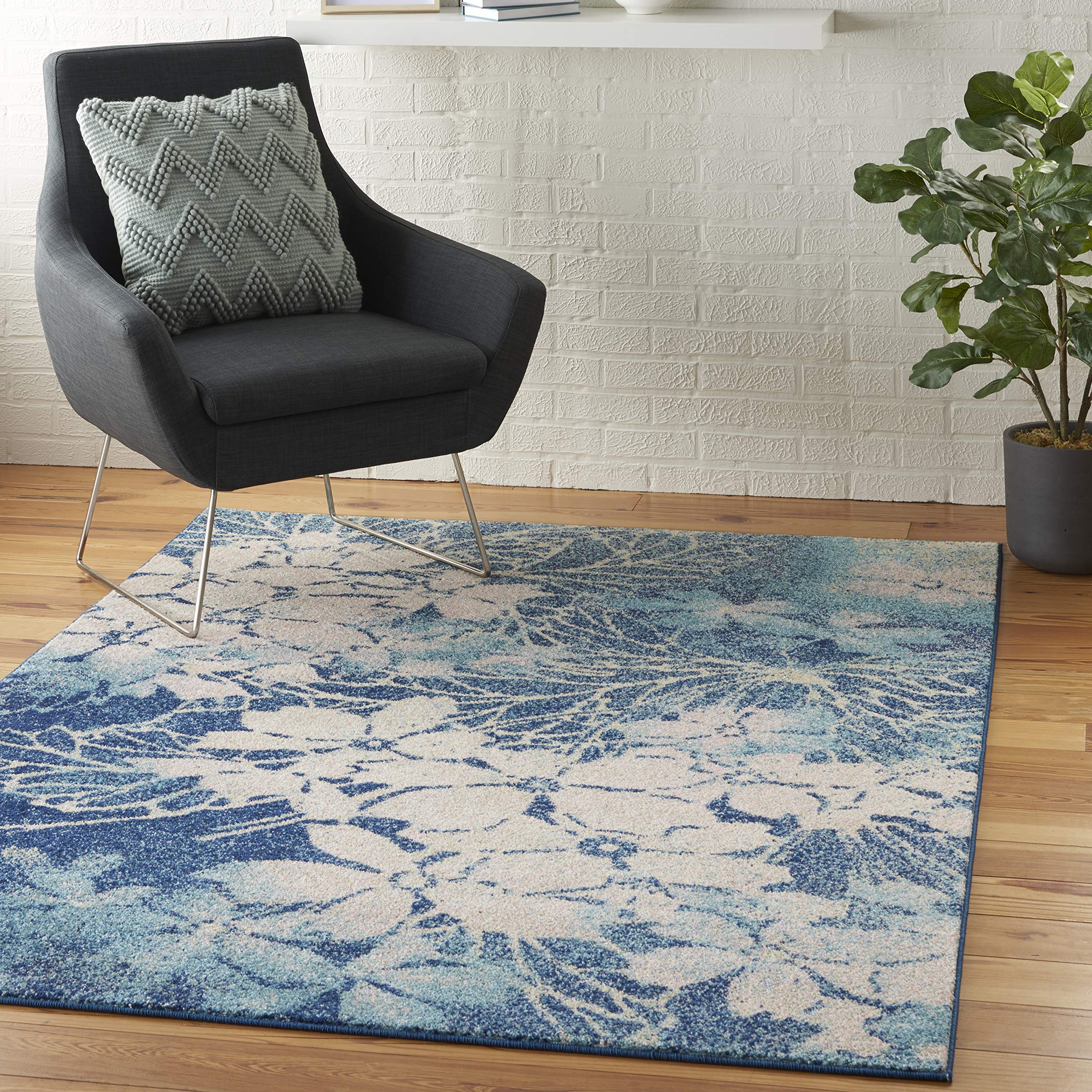 Nourison Tranquil Floral Navy/Pink 6' x 9' Area Rug - Easy Cleaning, Non-Shedding, Soft & Durable - Perfect for Bedroom, Living Room, Dining Room & Kitchen Decor (6x9) - Ideal for Home, Office & Cozy Spaces