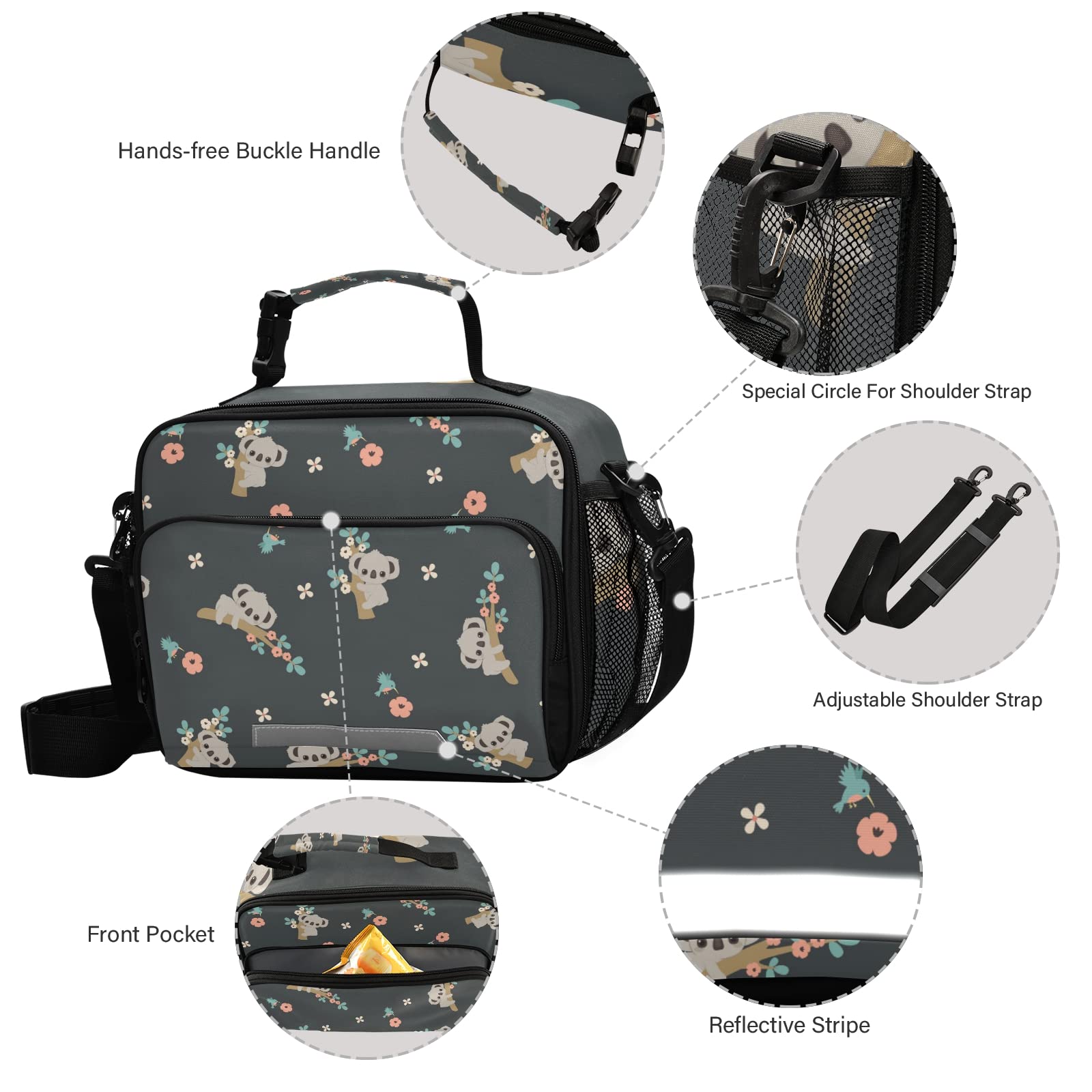 Insulated Lunch Bag for Women & Men - Leakproof Cooler Tote with Koala Bear Design | Reusable Freezable Lunch Box for Office, School, Picnic & Beach | Perfect for Work Meals, Outdoor Adventures & Daily Commute