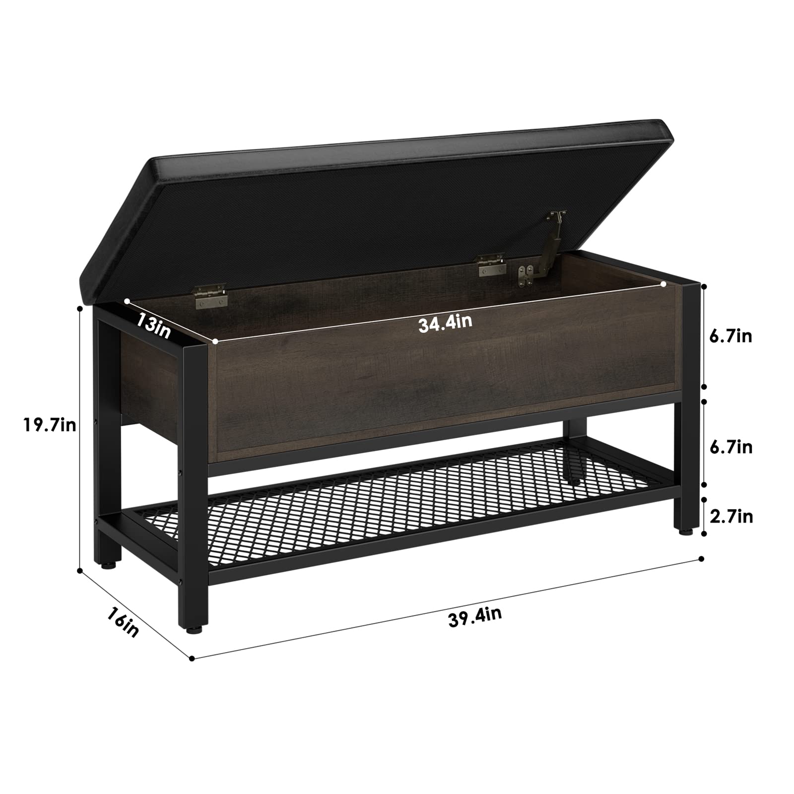 HOSTACK Storage Bench with Flip-Open Lid - Dark Brown Entryway Shoe Bench, Bedroom Ottoman with Storage Shelf & Padded Seat - Perfect for Hallway, Living Room & End of Bed Organization