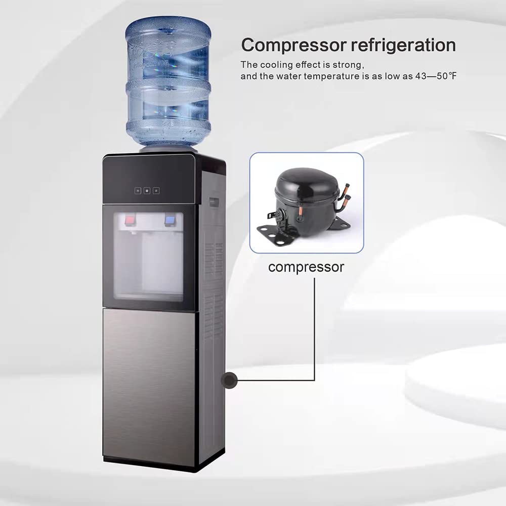 Top Loading Water Cooler Dispenser with Refrigerating Compressor | Hot & Cold Water (41-48℉) | Holds 3 & 5 Gallon Bottles | Perfect for Home, Office, Kitchen, Gym & Waiting Rooms