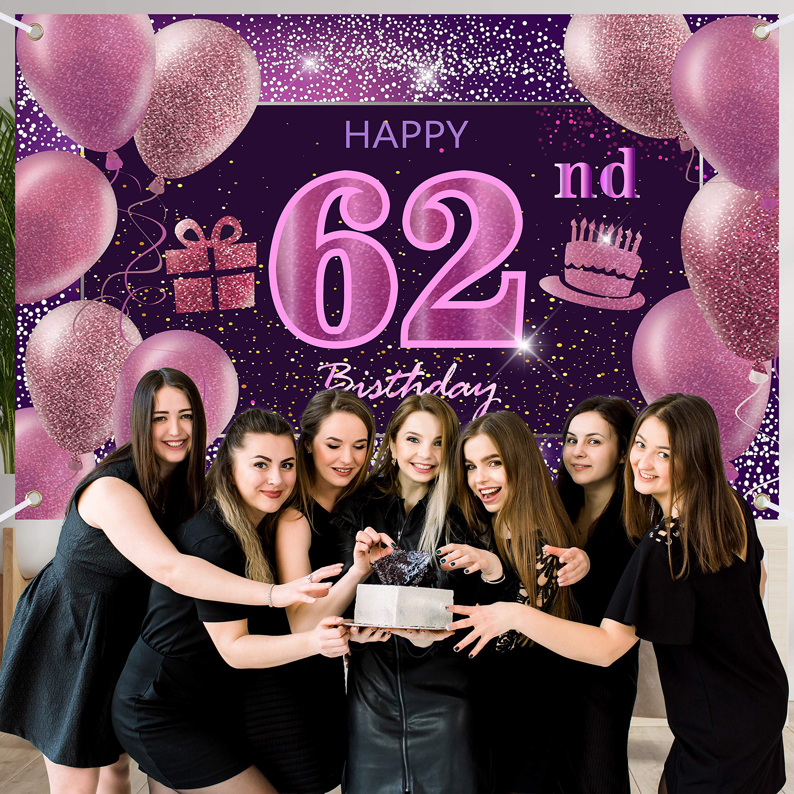 IMISI Happy 62nd Birthday Banner & Pink Party Decorations for Women - Elegant Birthday Backdrop for Milestone Celebrations, Retirement Parties & Special Occasions
