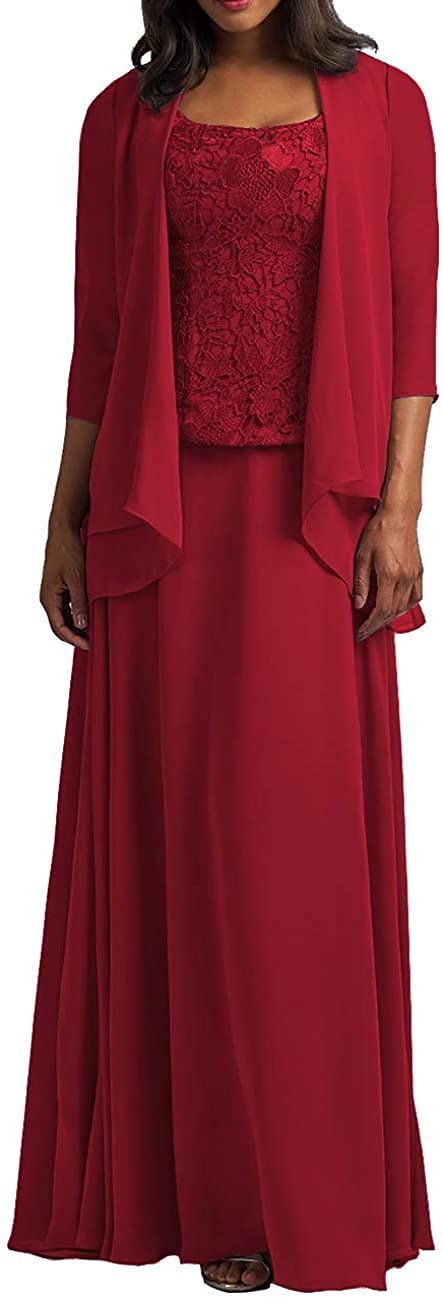 Elegant 2-Piece Floor Length Evening Gown with Jacket - Plus Size Formal Dress for Mother of The Bride - Half Sleeves Red Gown for Weddings, Prom & Special Occasions