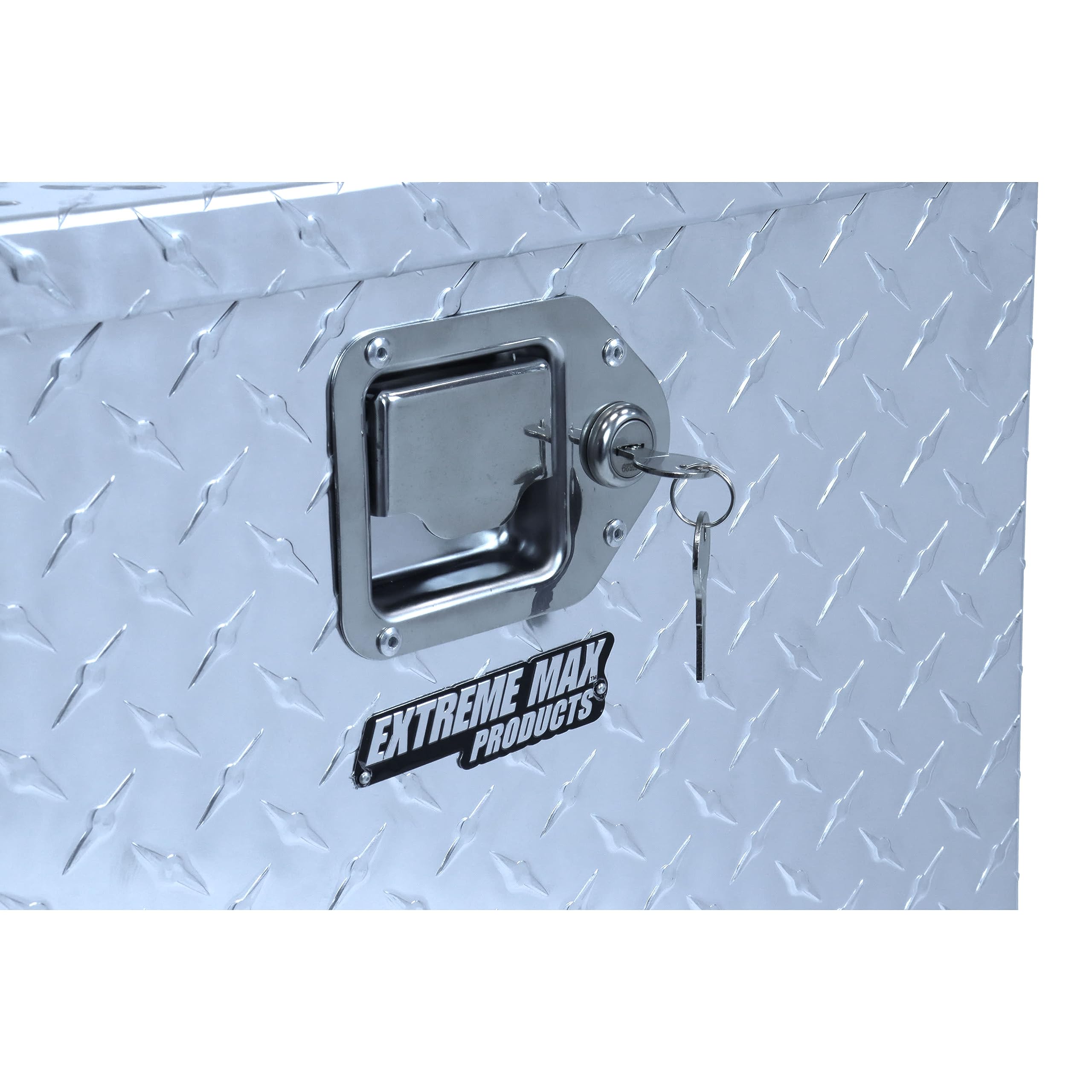 Extreme Max 5001.6097 Aluminum Diamond-Plate Locking Storage Box for Utility & Sport Trailers - Secure Cargo Organizer for Camping, Boating & Outdoor Adventures