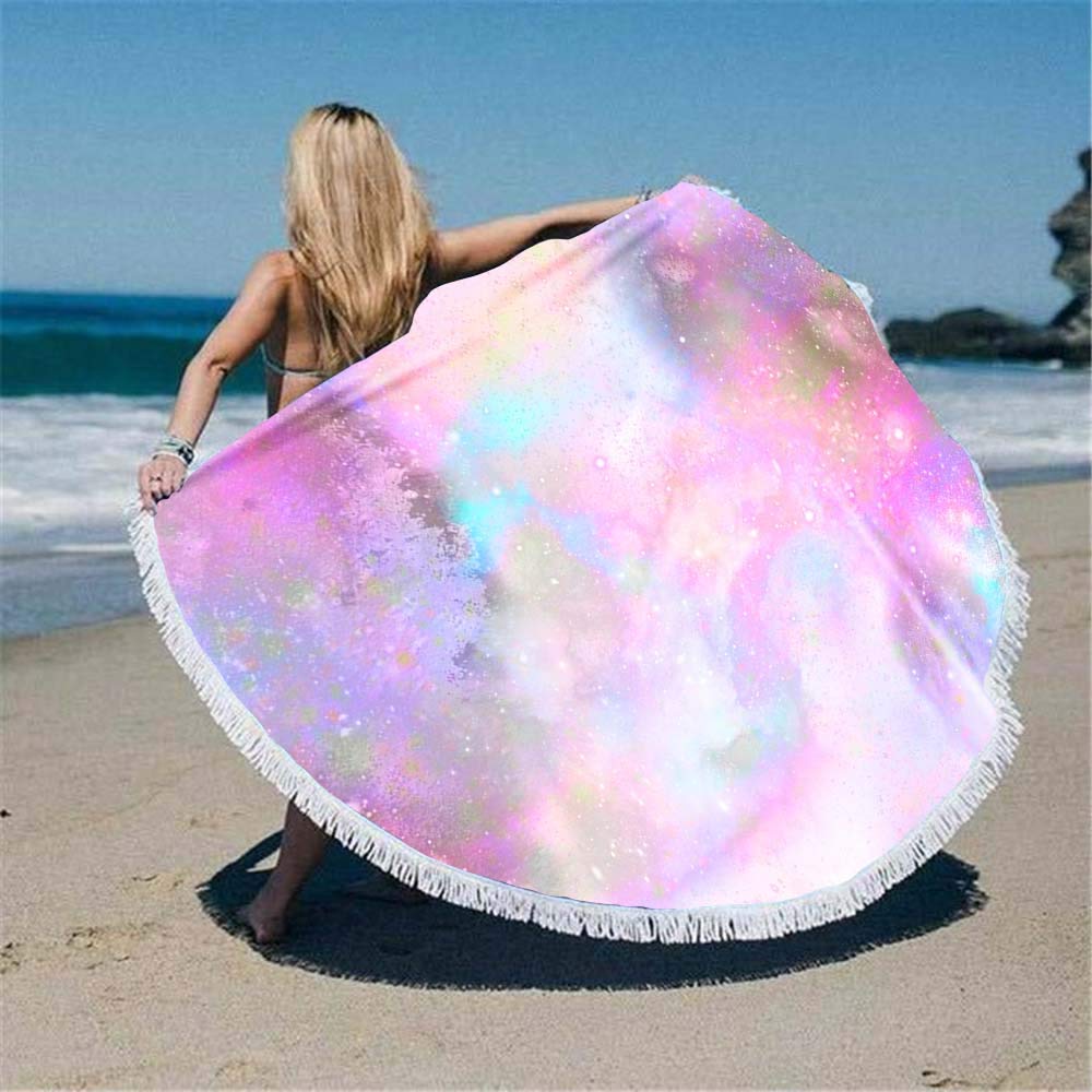 Large Round Microfiber Beach Towel with Tassel Pattern - 60 Inch Oversized Quick-Dry Towel for Beach, Pool, Travel & Outdoor Activities | Soft & Absorbent for Sunbathing, Picnics & Yoga