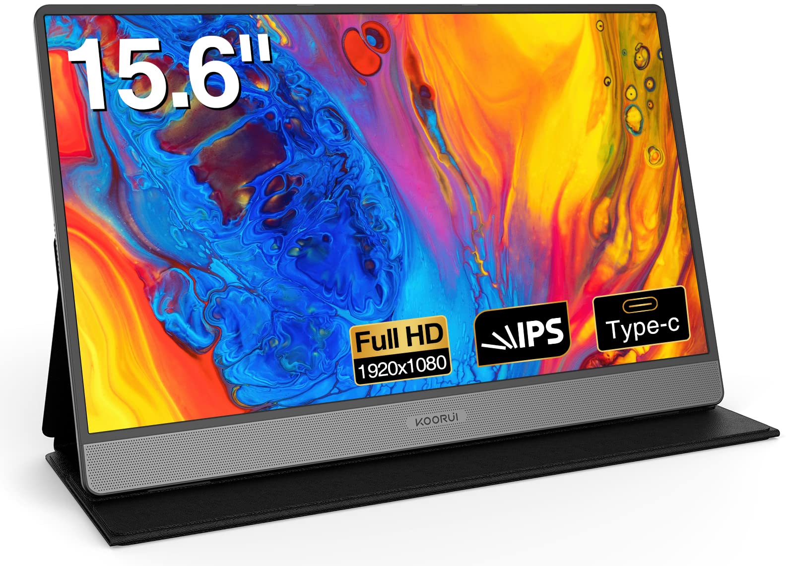 KOORUI 15.6 Inch FHD 1080P Portable Monitor - IPS Screen, USB-C/HDMI Connectivity, Built-in Dual Speakers with Protective Cover | Perfect for Business Travel, Gaming & Second Screen Setup