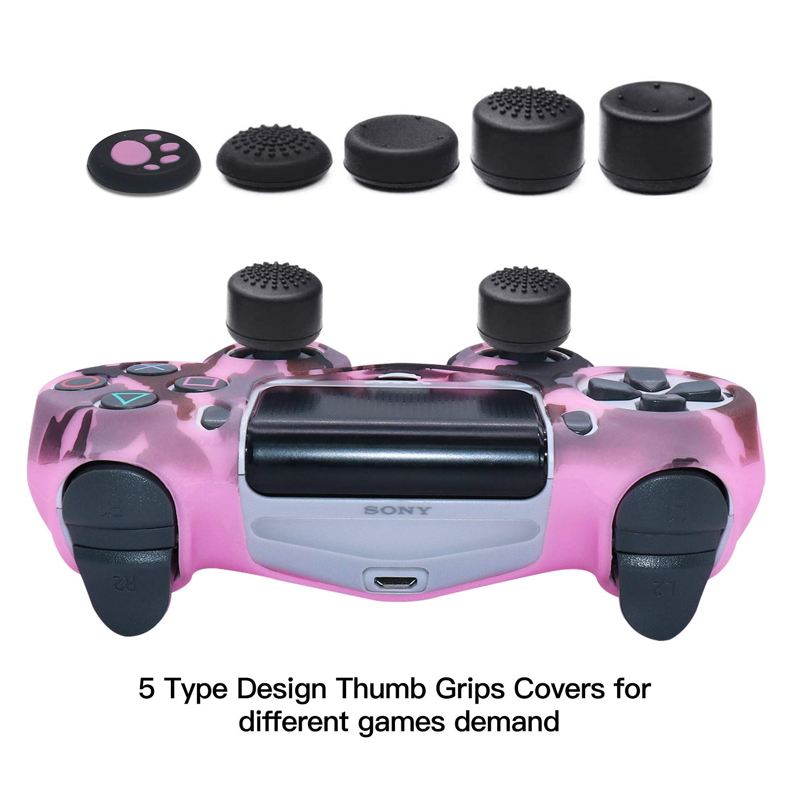 Pink Silicone PS4 Controller Skin Cover with 10 Thumb Grips - Compatible with PS4, PS4 Slim & PS4 Pro - Protective Gaming Accessory for Enhanced Grip & Comfort - Perfect for Long Gaming Sessions & Competitive Play