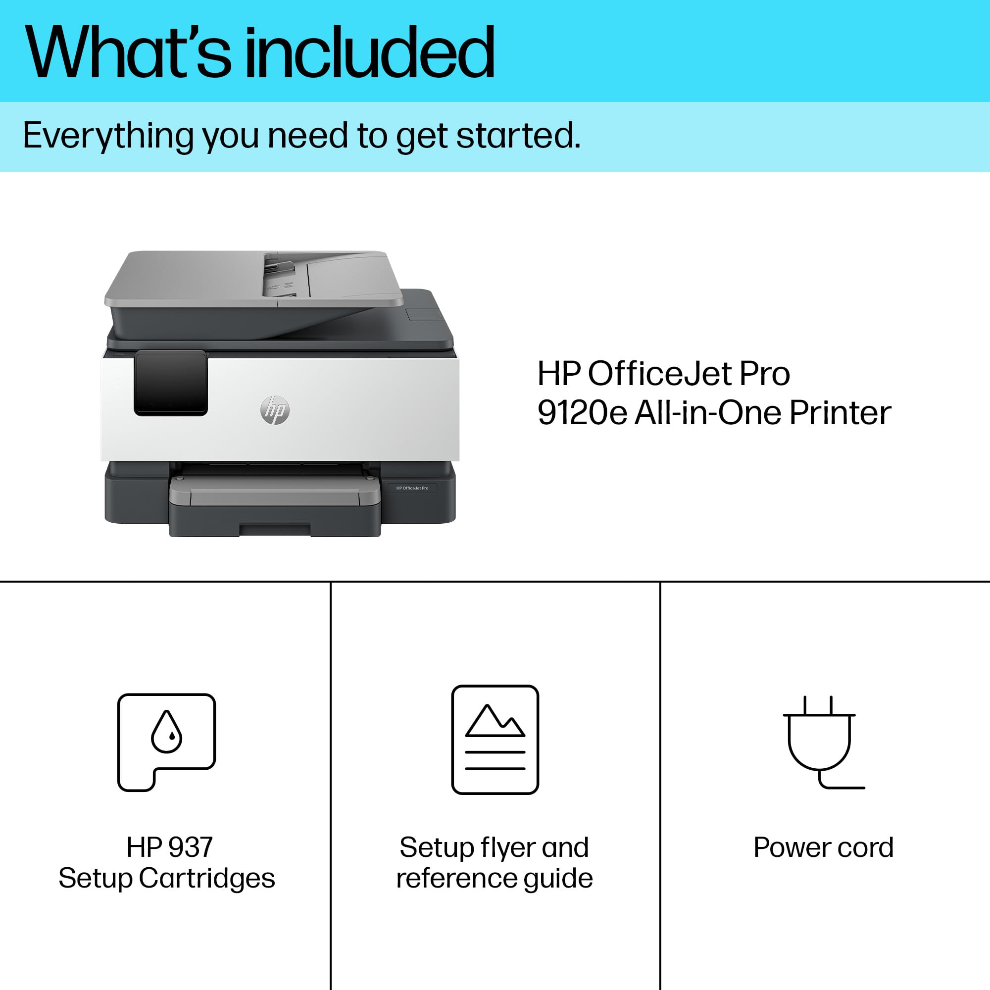 HP OfficeJet Pro 9120e All-in-One Wireless Color Printer for Small Business | Print, Scan, Copy with Automatic Document Feeder | Includes 3 Months Instant Ink & Easy Setup | 3-Year Warranty | Perfect for Home Office, Remote Work & School Projects
