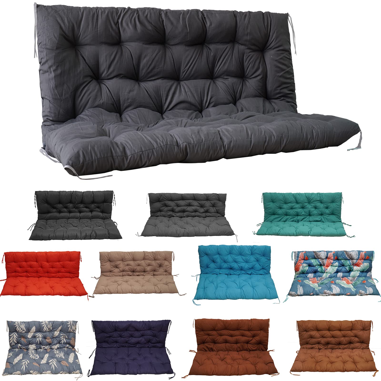 Premium Outdoor Swing Cushion - Thickened 2-3 Seater Porch Swing Cushion with Backrest, Water-Resistant & Durable for Patio, Garden, Deck (Dark Gray, 48x40 Inches) - Perfect for Relaxing, Lounging & Outdoor Entertaining