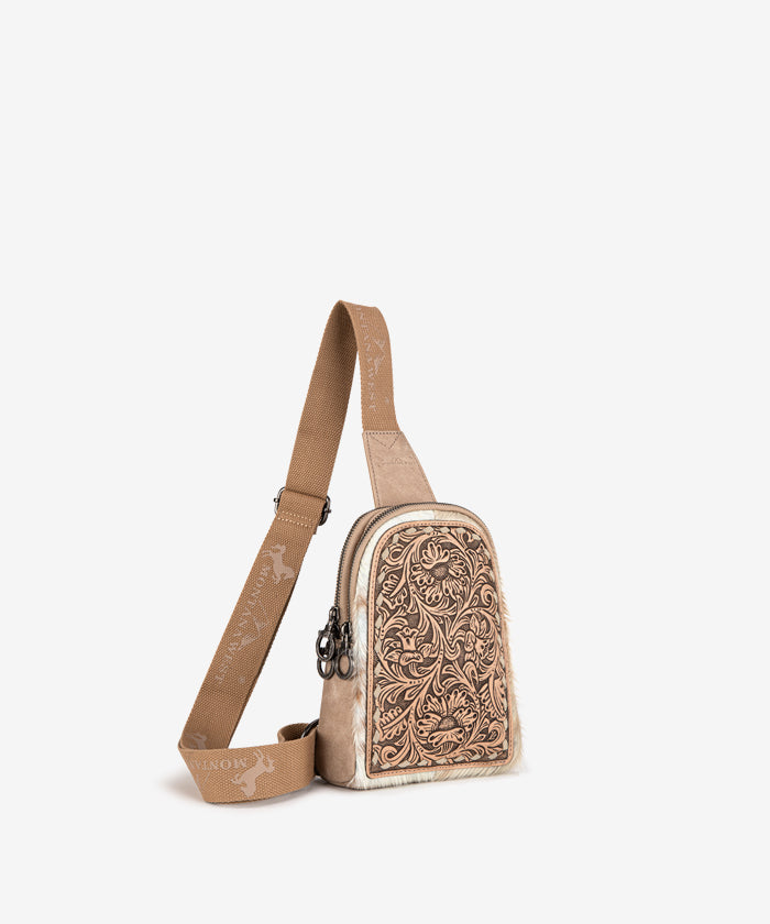 Montana West Tooled Leather Concealed Carry Sling Bag for Men & Women - Crossbody Shoulder Bag with Hidden Gun Pocket - Perfect for Hiking, Travel & Everyday Use