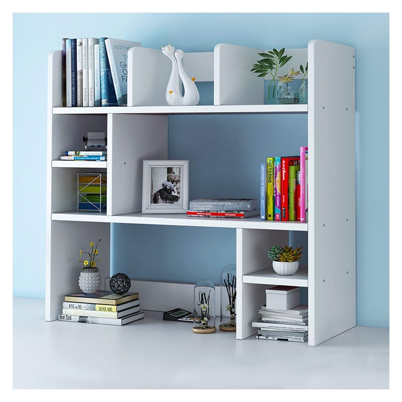 3-Tier Adjustable Wooden Utility Organizer Shelf - Desktop Bookshelf, Office Desk Storage Rack for Bedroom, Bathroom, Kitchen & Dorm Decor | Perfect for Organizing Books, Cosmetics, Plants & Home Essentials