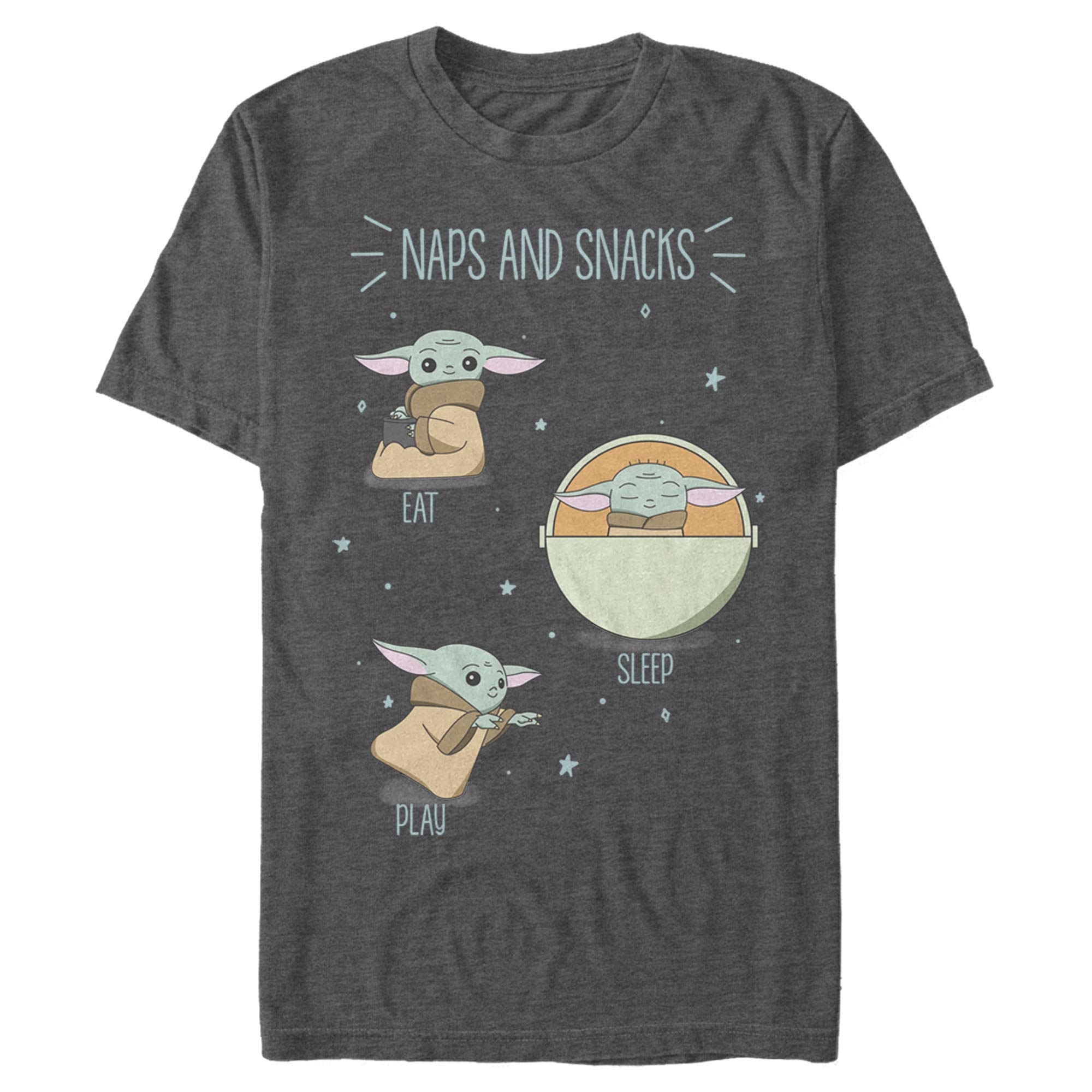 Men's Star Wars The Mandalorian The Child Naps and Snacks Graphic T-Shirt | Officially Licensed Cotton Tee for Fans | Perfect for Cosplay, Gifts & Casual Wear
