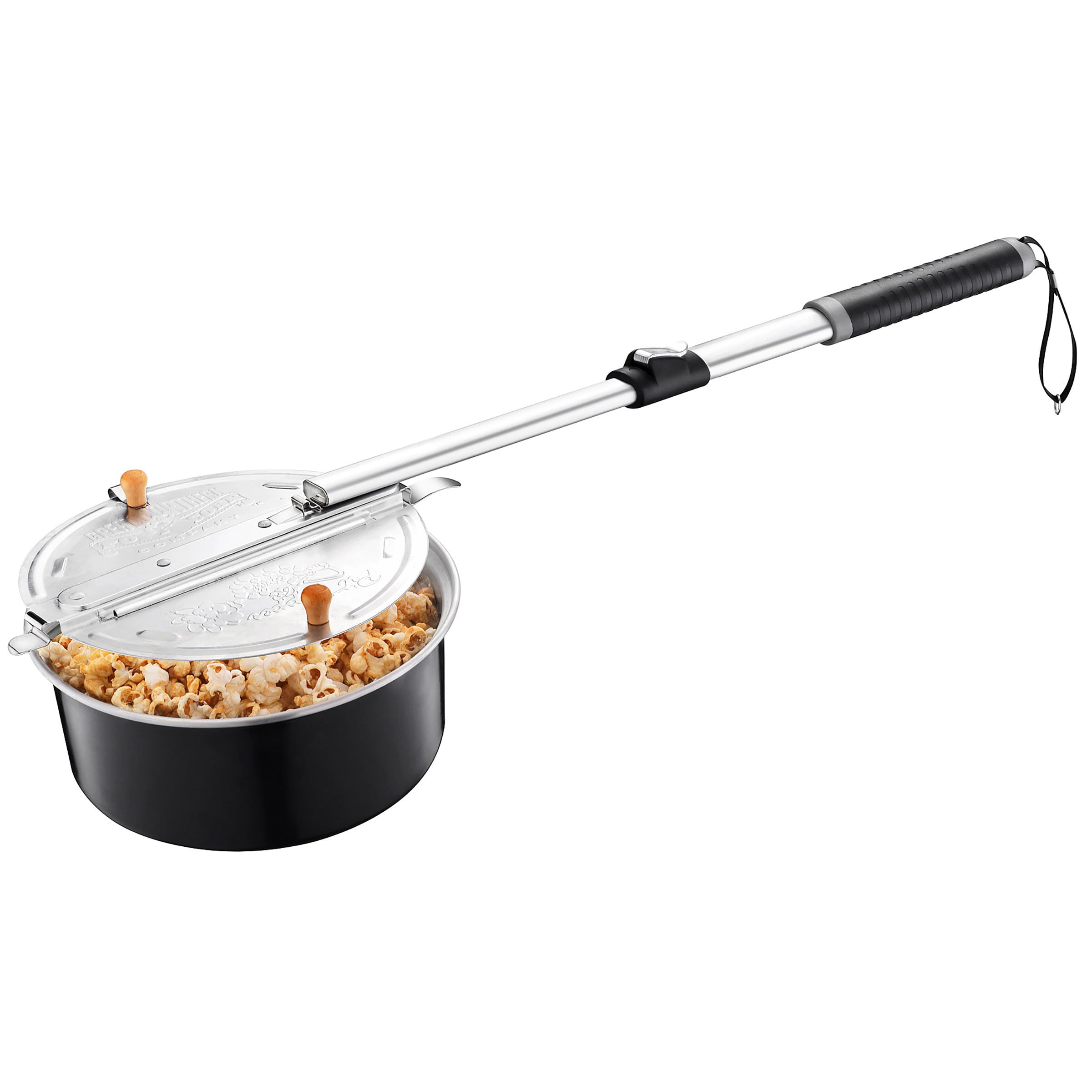 Great Northern Popcorn Campfire Popcorn Popper - Classic Telescoping Handle Popcorn Maker for Camping, Outdoor Movies & Backyard BBQs - Black Vintage Style Popcorn Machine